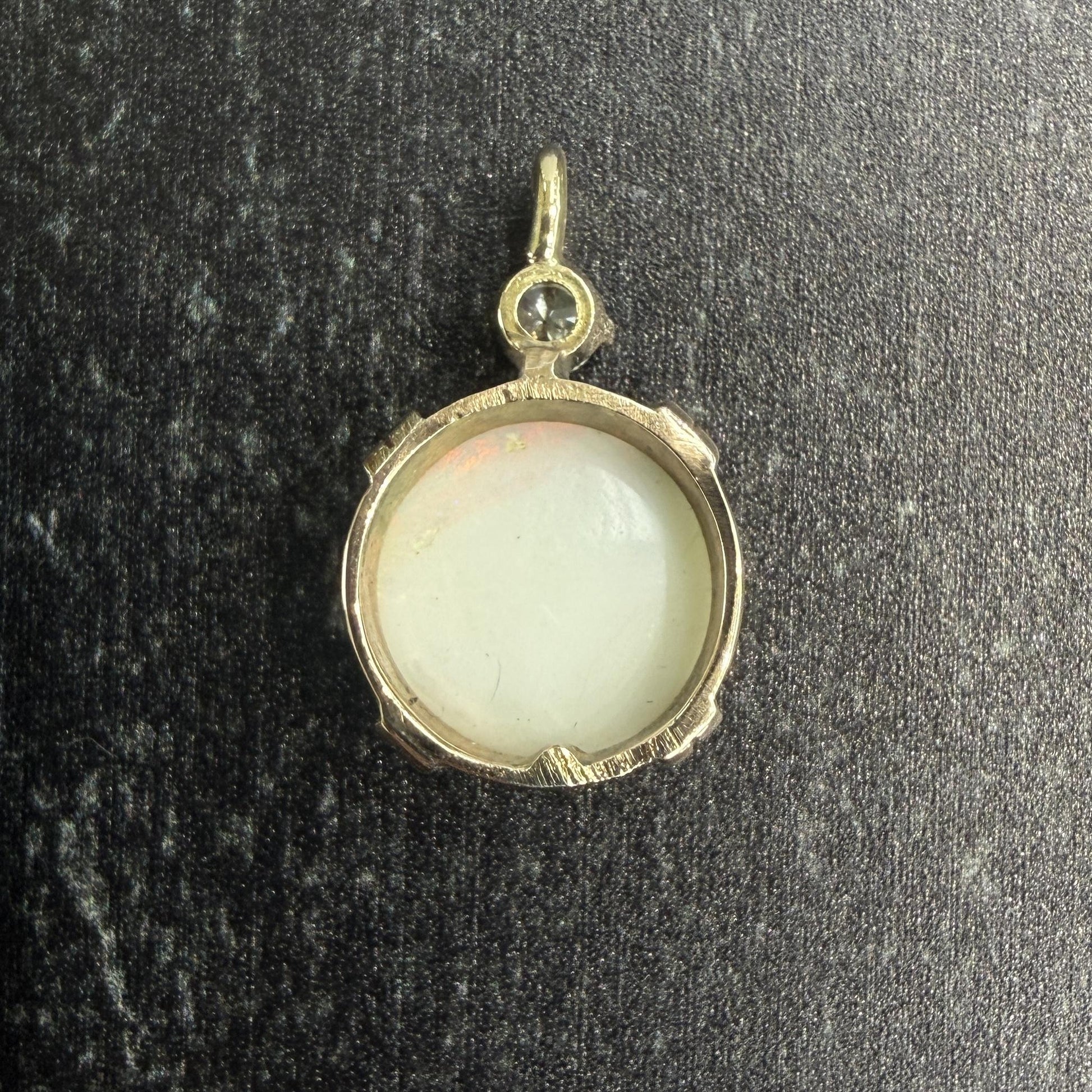Vintage Opal and Old Mine Cut Diamond Necklace 14k Yellow Gold