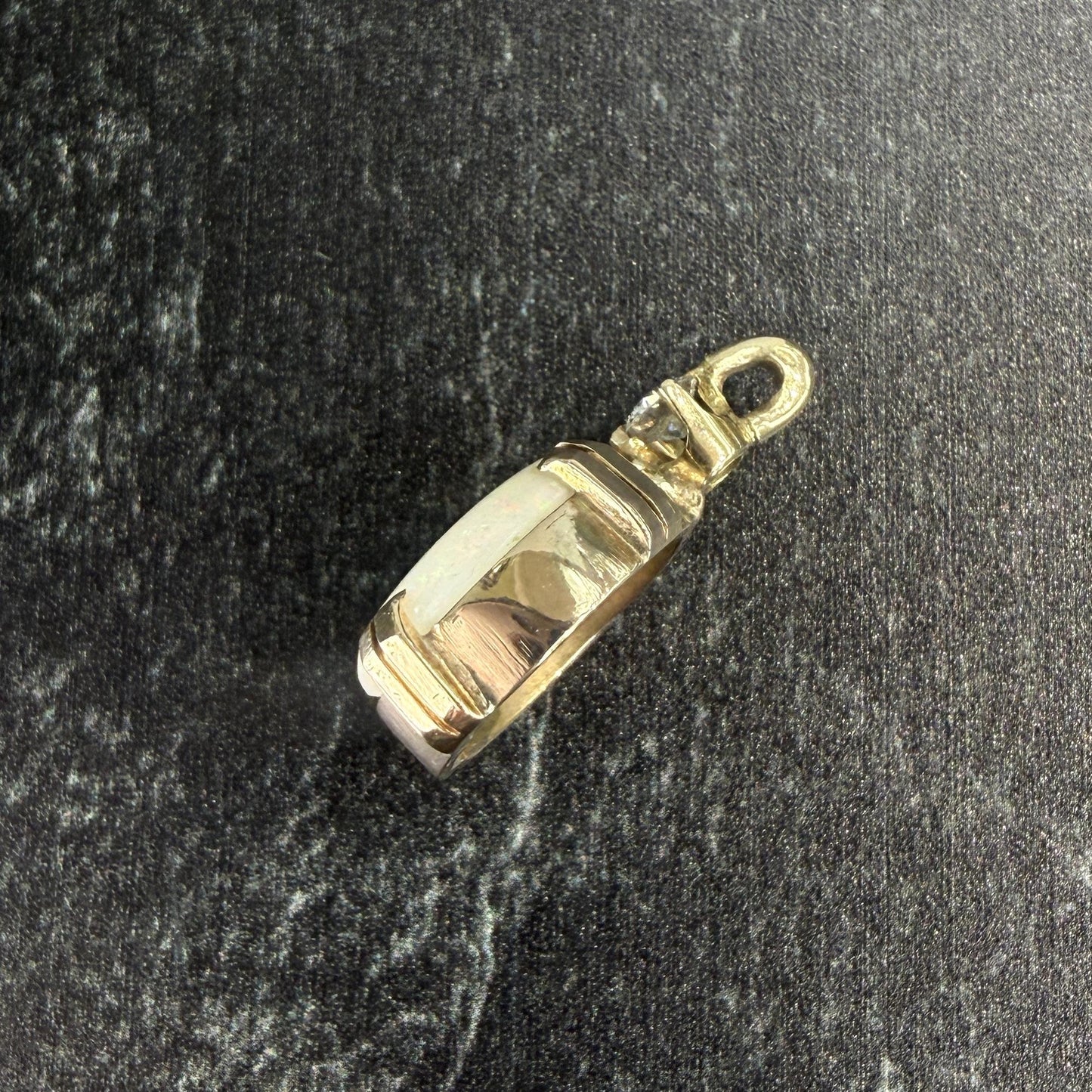 Vintage Opal and Old Mine Cut Diamond Necklace 14k Yellow Gold