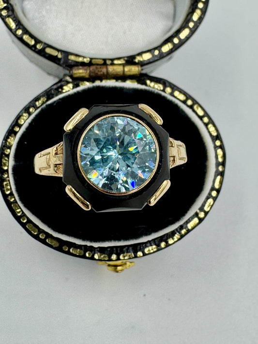 Art Deco Zircon Onyx 10k gold Ring by Church & Co