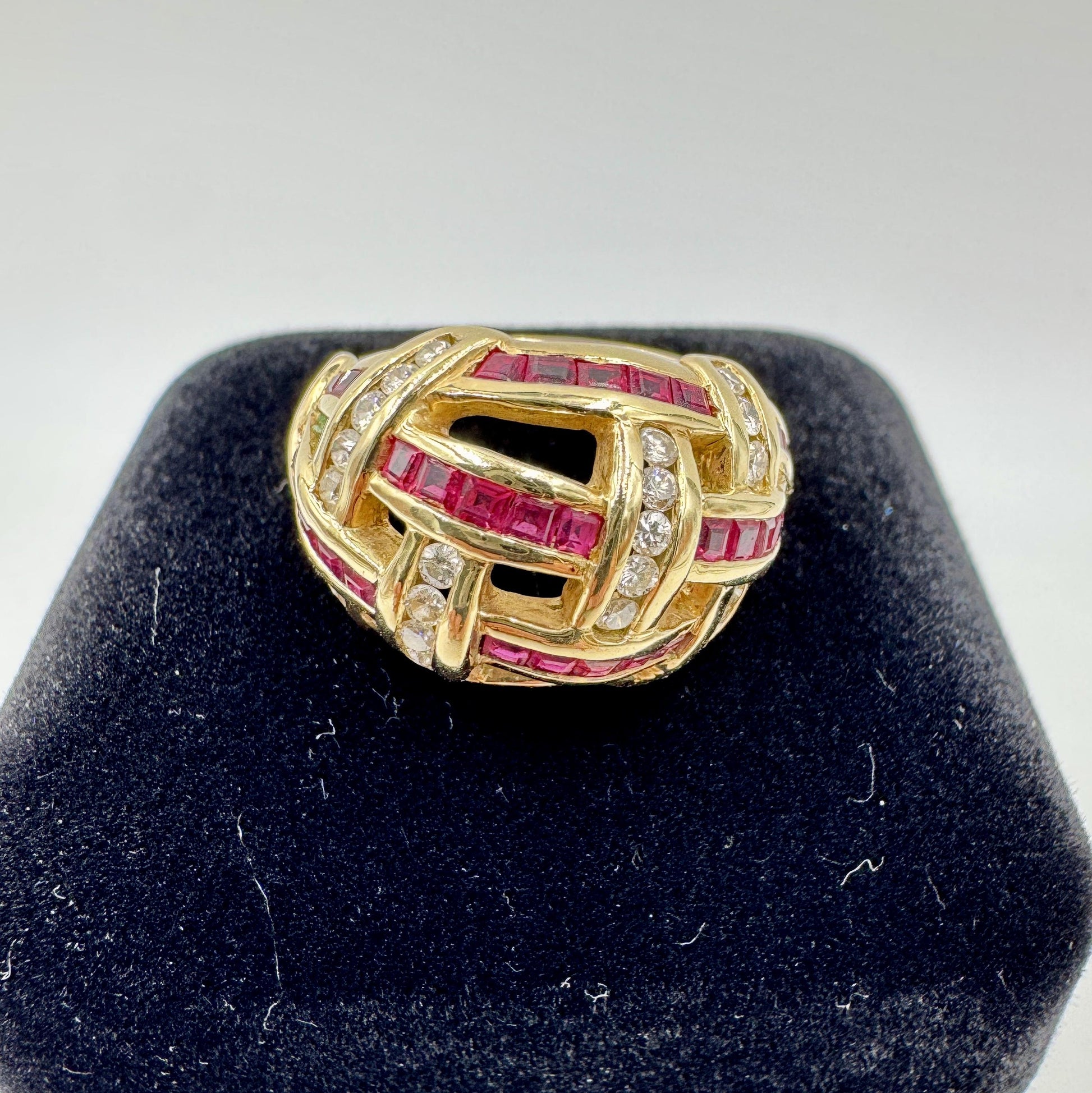 UK 14k Yellow Gold Dimaond and Ruby Dome Ring United Kingdom