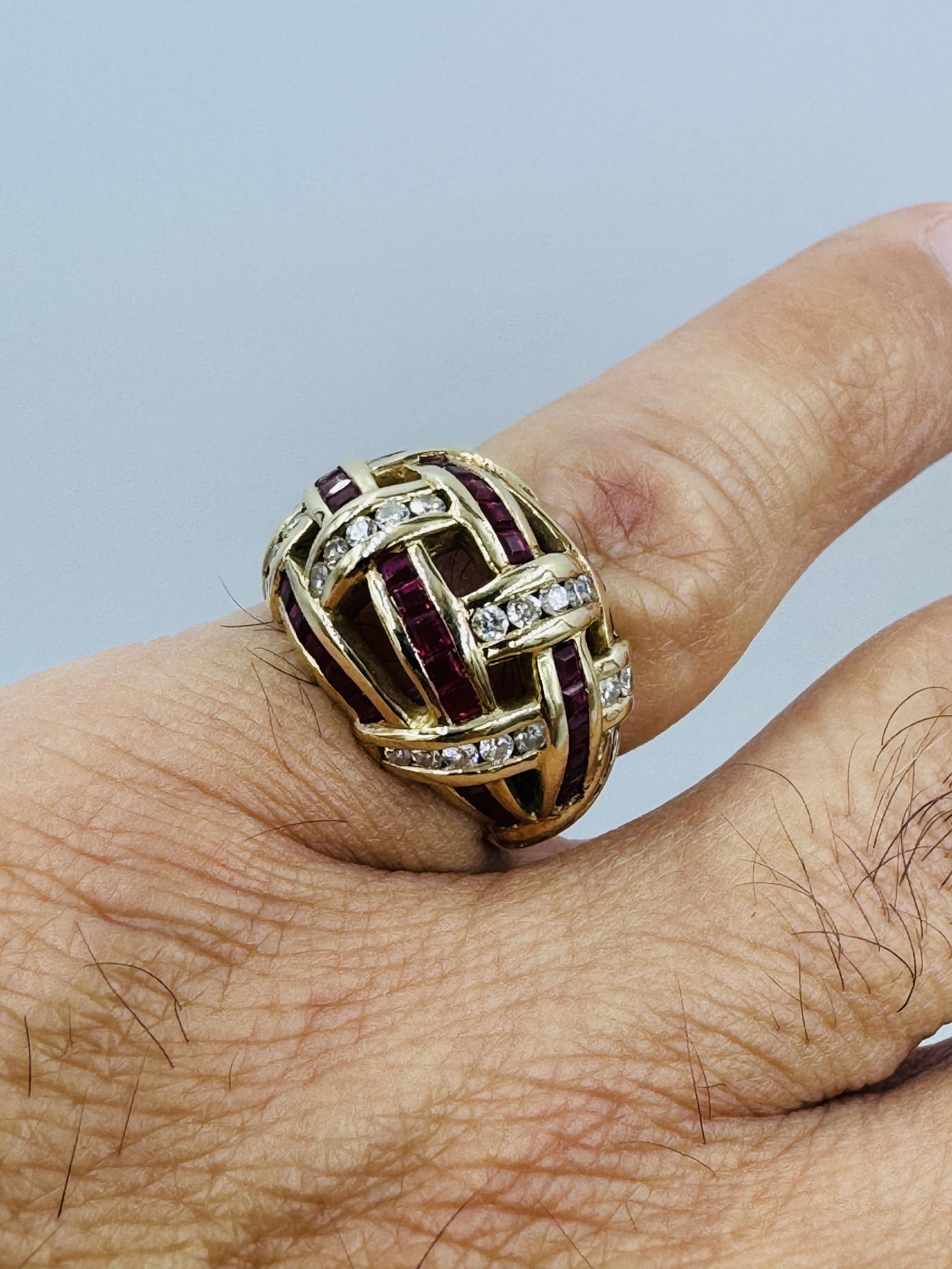 UK 14k Yellow Gold Dimaond and Ruby Dome Ring United Kingdom