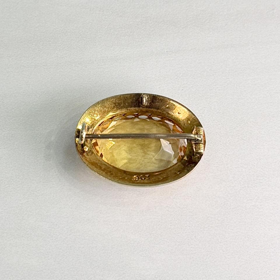Antique Victorian Citrine and Seed Pearl Brooch 9k Yellow Gold
