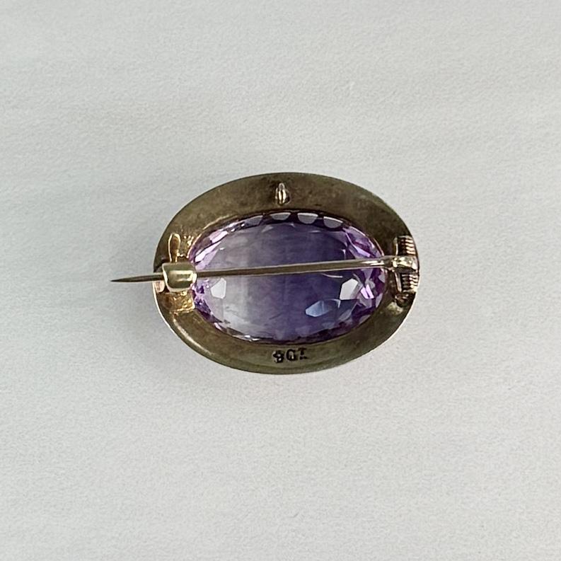 Antique Victorian Amethyst and Seed Pearl Brooch 9k Yellow Gold