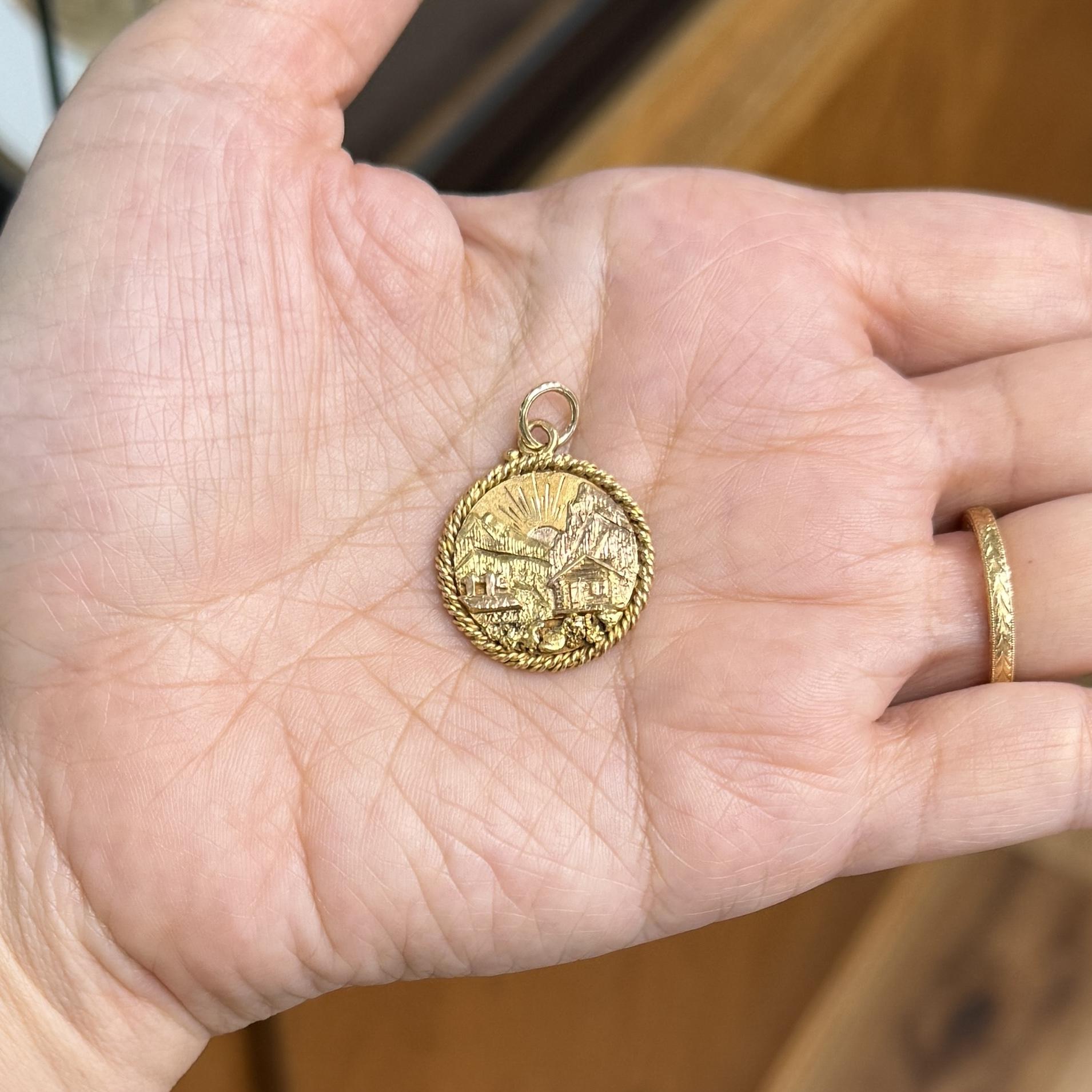 Antique Alaska Log Cabin Gold Nugget Pendant 14k Gold