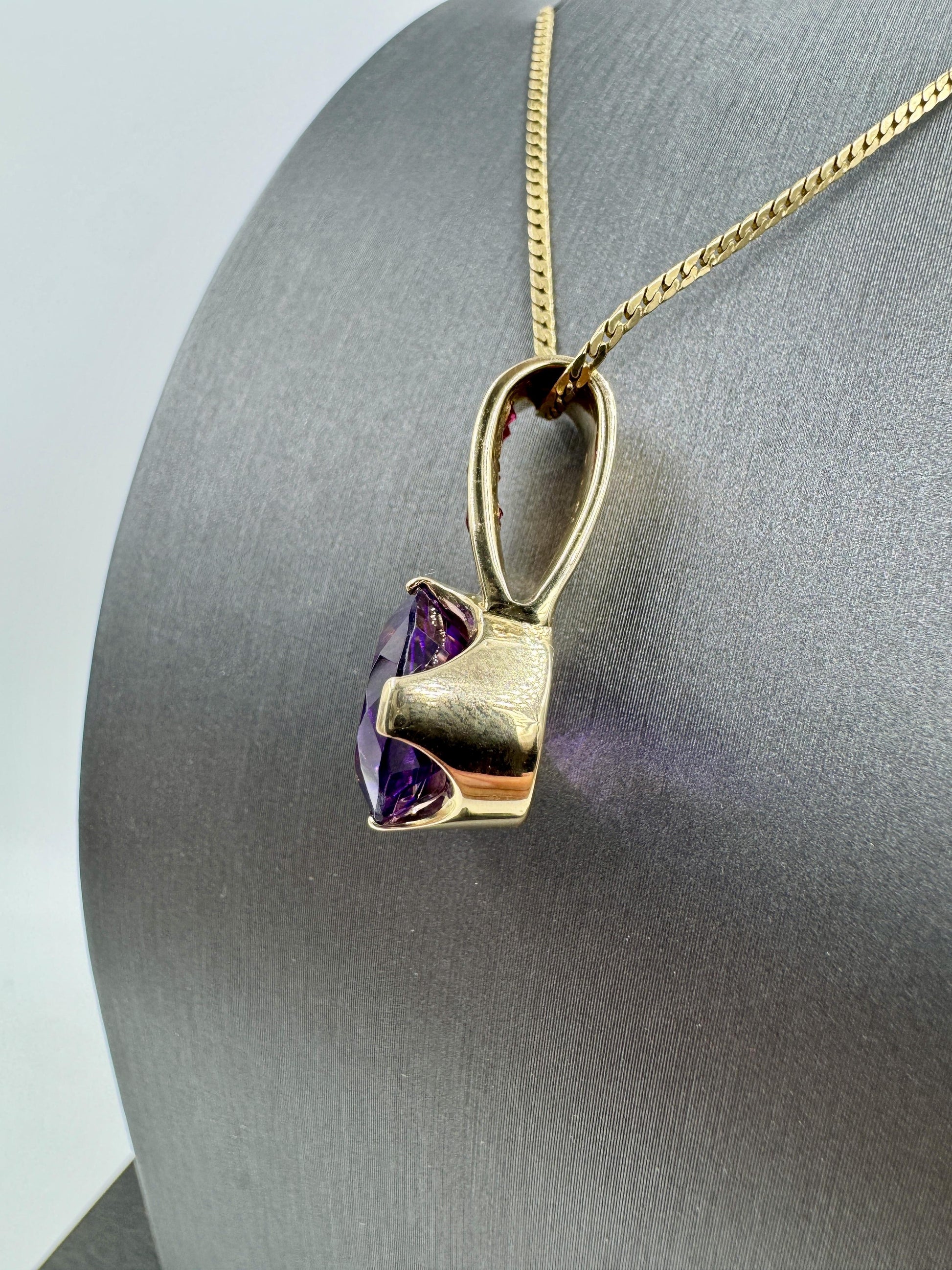 Custom Made 14k Yellow Gold Amethyst and Ruby Pendant Necklace