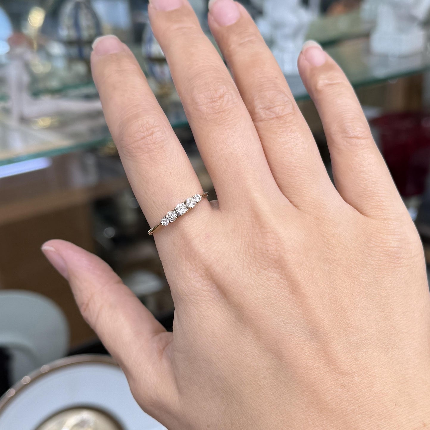 Vintage 5 Stone Diamond Band Ring 14k Yellow Gold