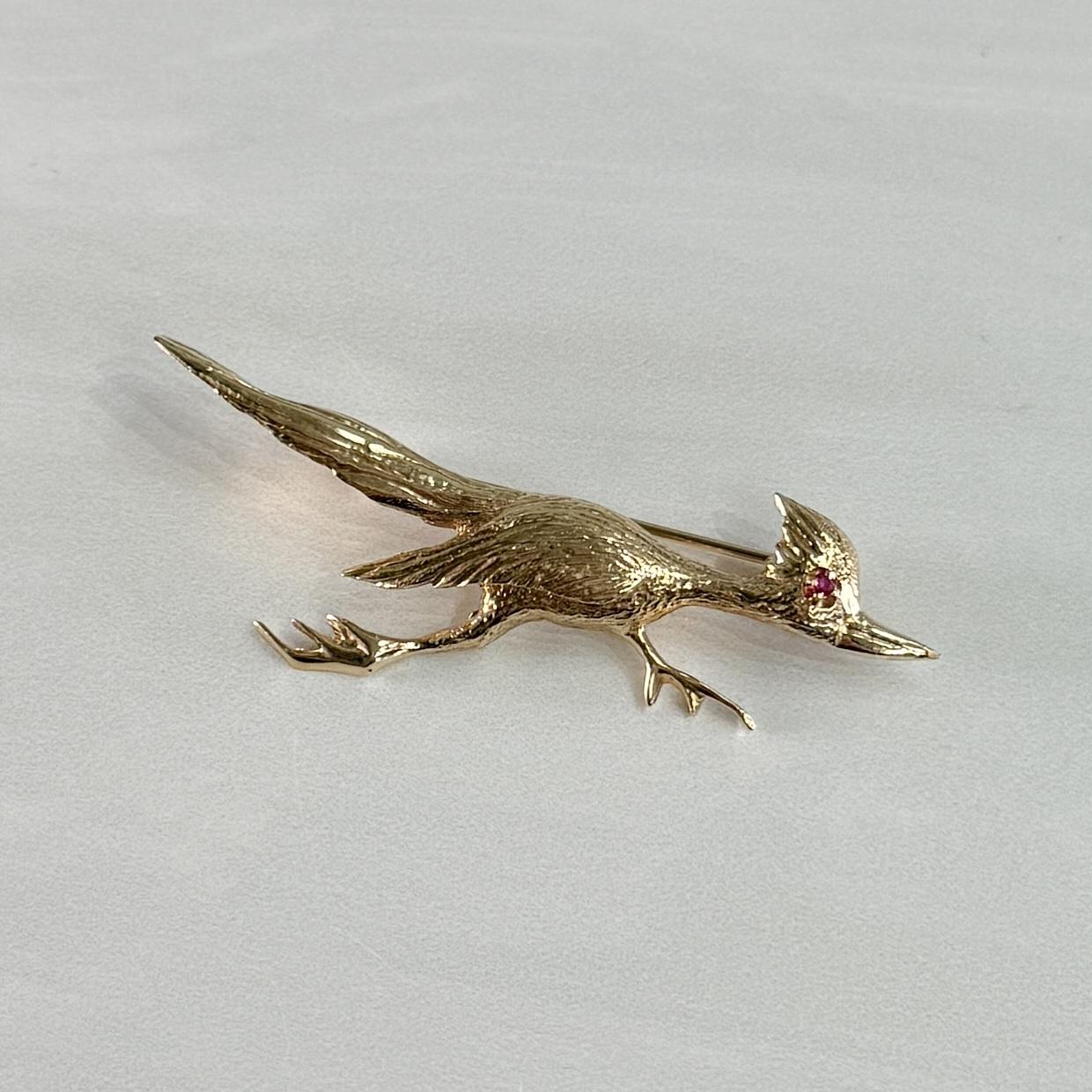 Vintage Larter & Sons Ruby Roadrunner Brooch