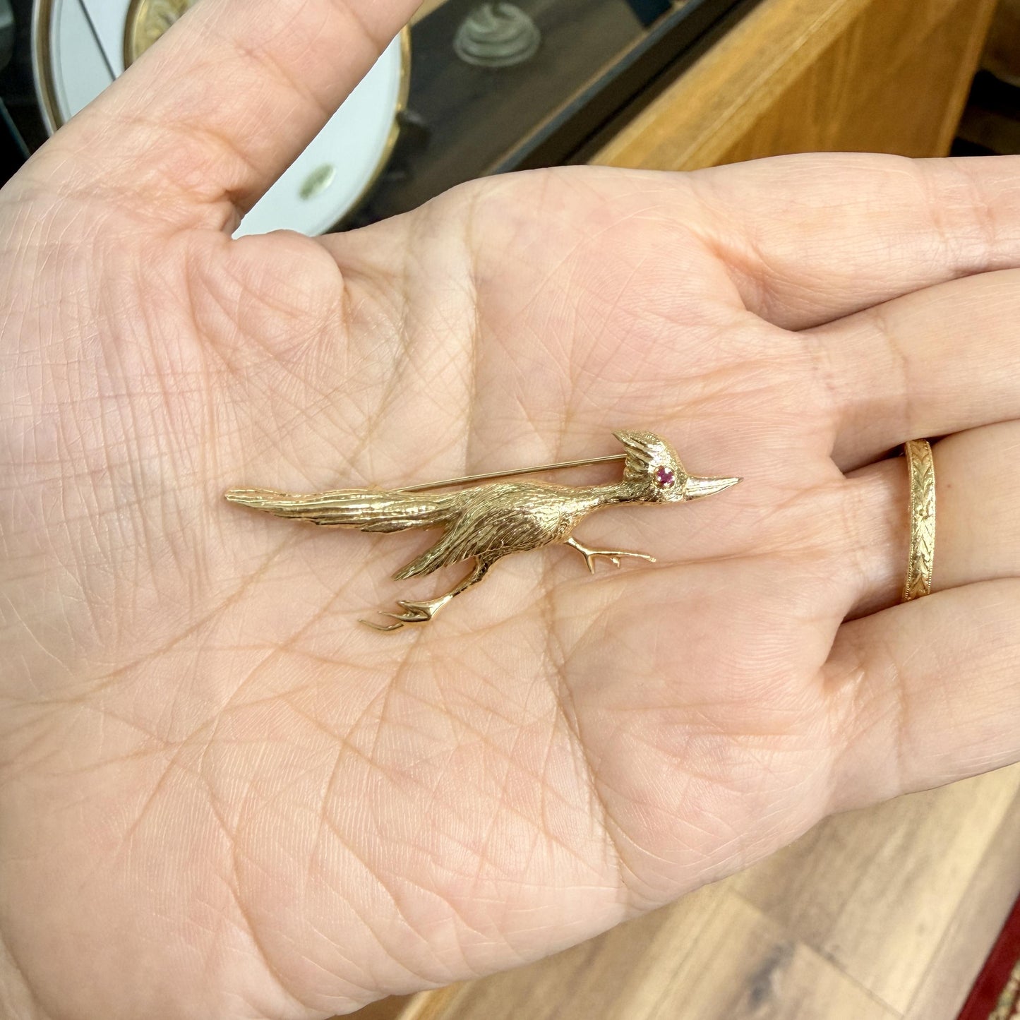 Vintage Larter & Sons Ruby Roadrunner Brooch
