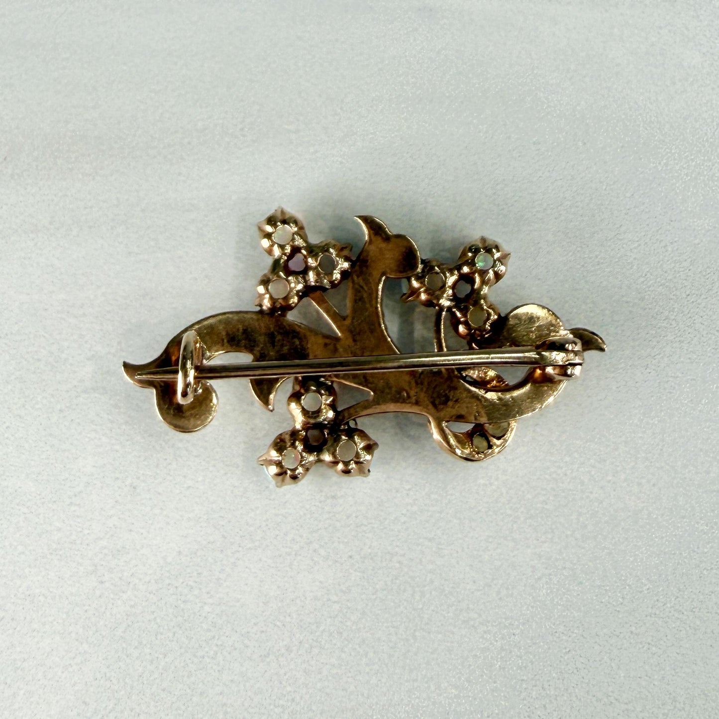 Antique Victorian Opal and Seed Pearl Brooch 10-12k Yellow Gold