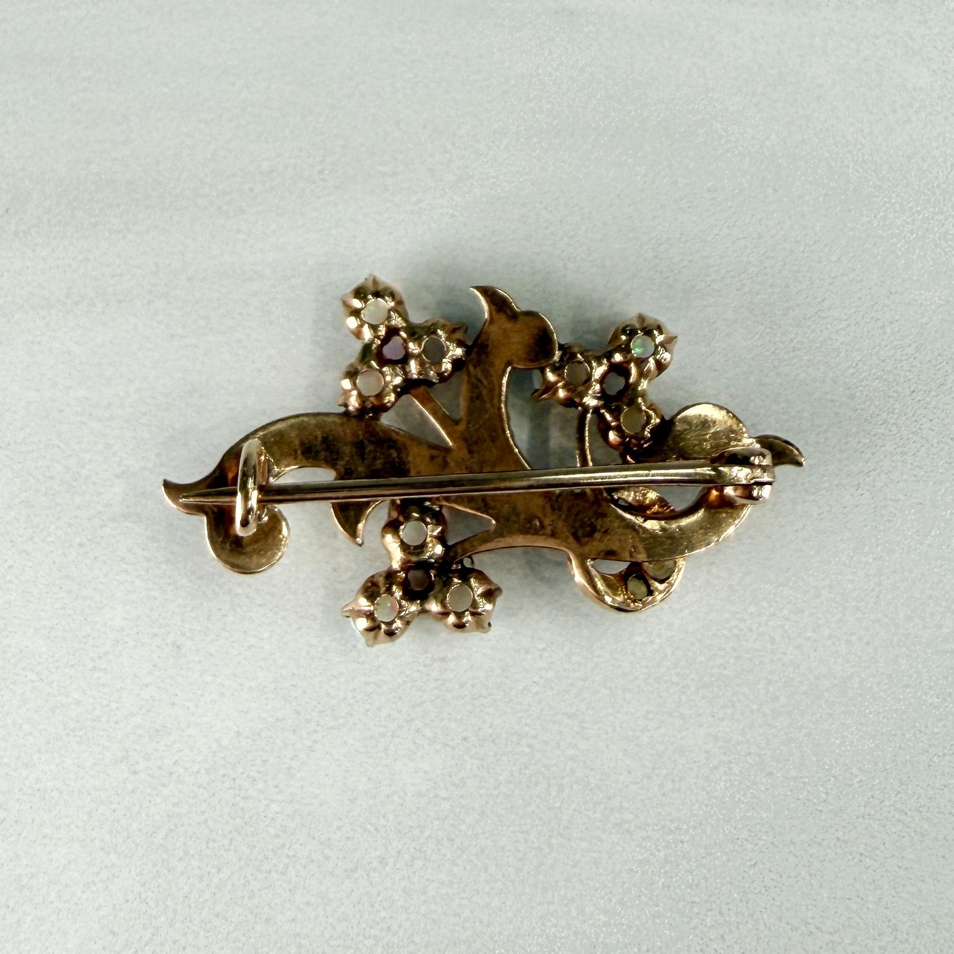 Antique Victorian Opal and Seed Pearl Brooch 10-12k Yellow Gold