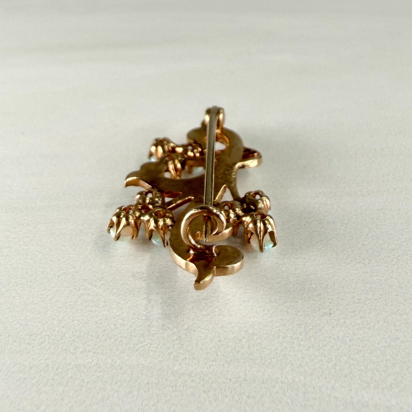 Antique Victorian Opal and Seed Pearl Brooch 10-12k Yellow Gold