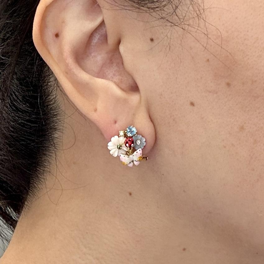 Santagostino Whimsical Floral Butterfly Gemstone Earrings 18k Gold