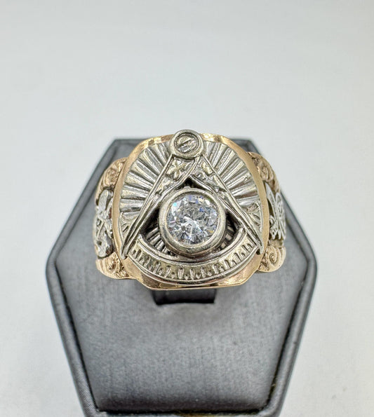 Vintage 10k Gold Mason 32 Degree Diamond Ring Masonic