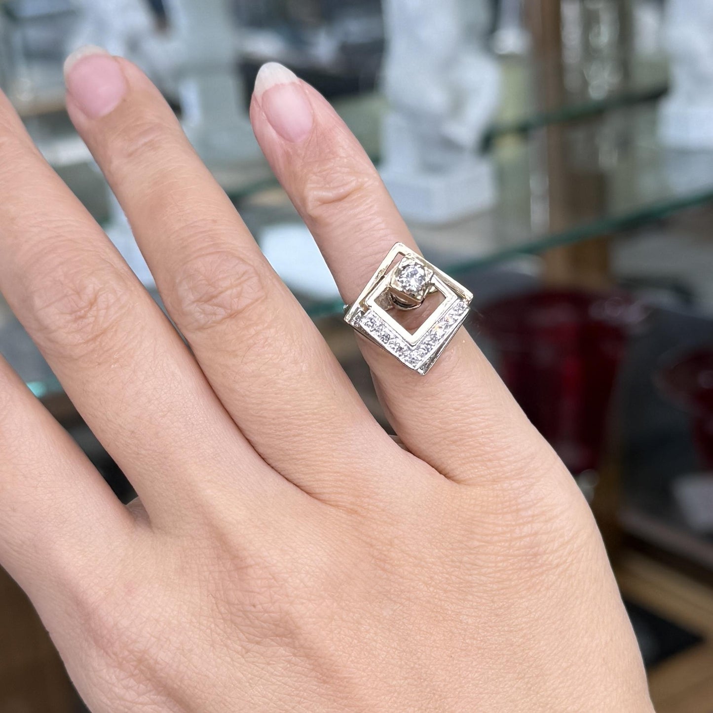 1975 Norman Teufel Kinetic Diamond Spinner Ring 14k Gold