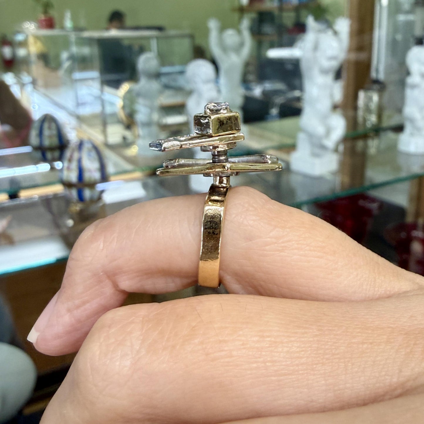1975 Norman Teufel Kinetic Diamond Spinner Ring 14k Gold