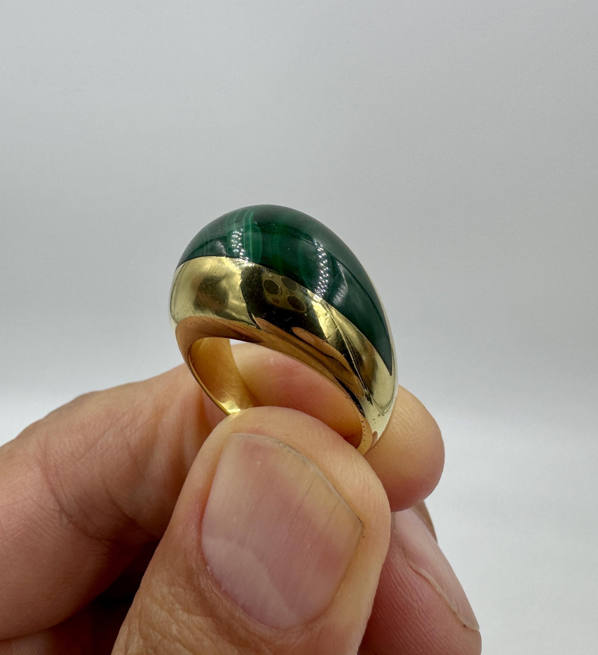 Rare 18k Joachim S'Paliu modernist Malachite Dome ring Spain