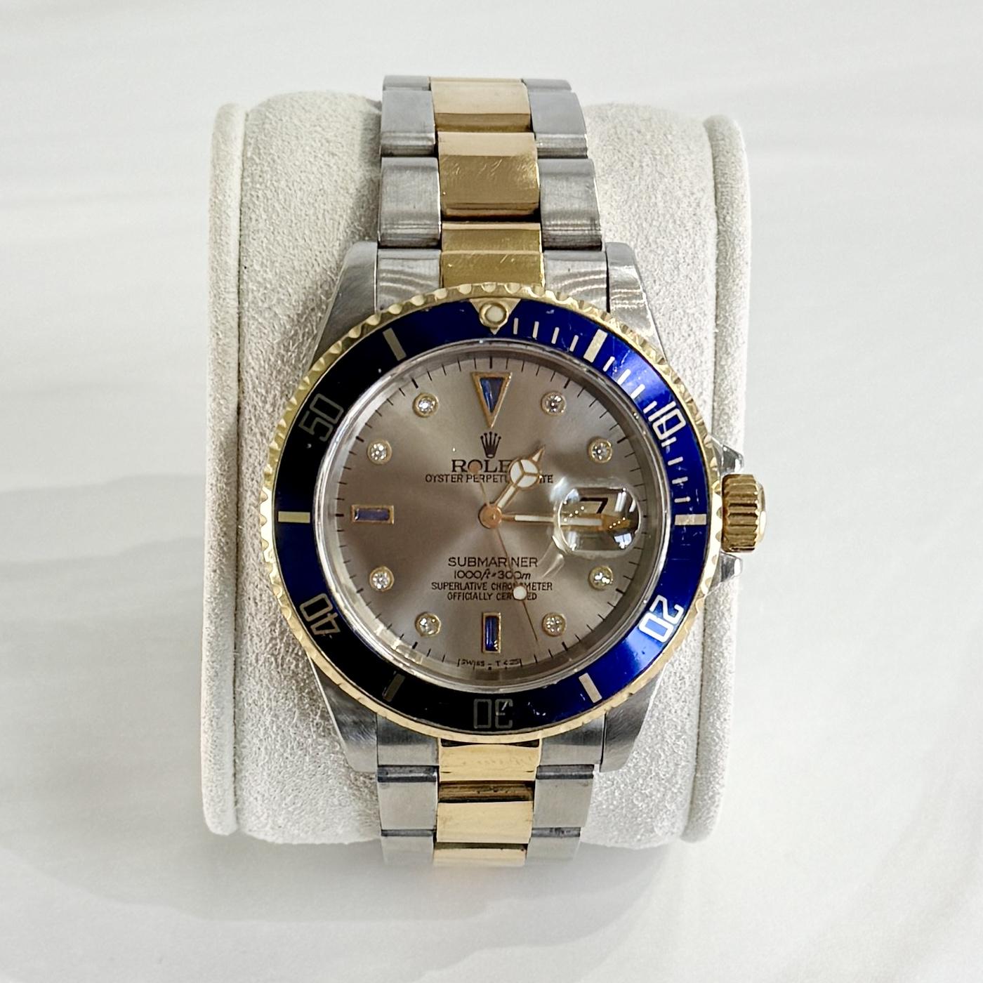 Rolex 16613 Submariner "Serti" 18K YG / SS Silver Dial Circa. 1993