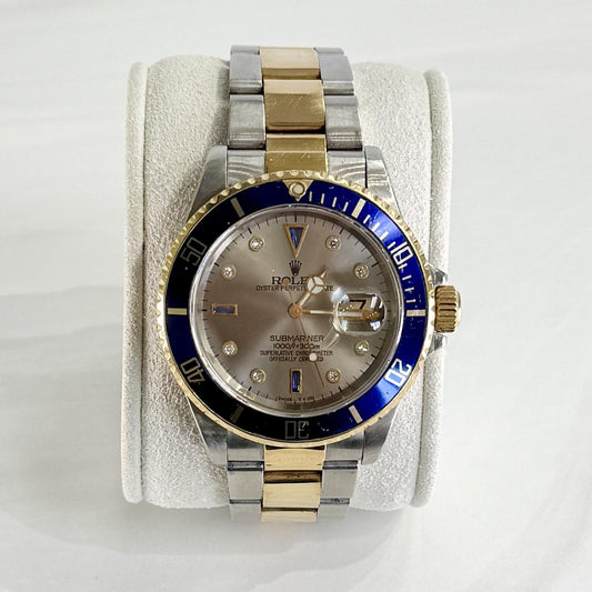 Rolex 16613 Submariner "Serti" 18K YG / SS Silver Dial Circa. 1993