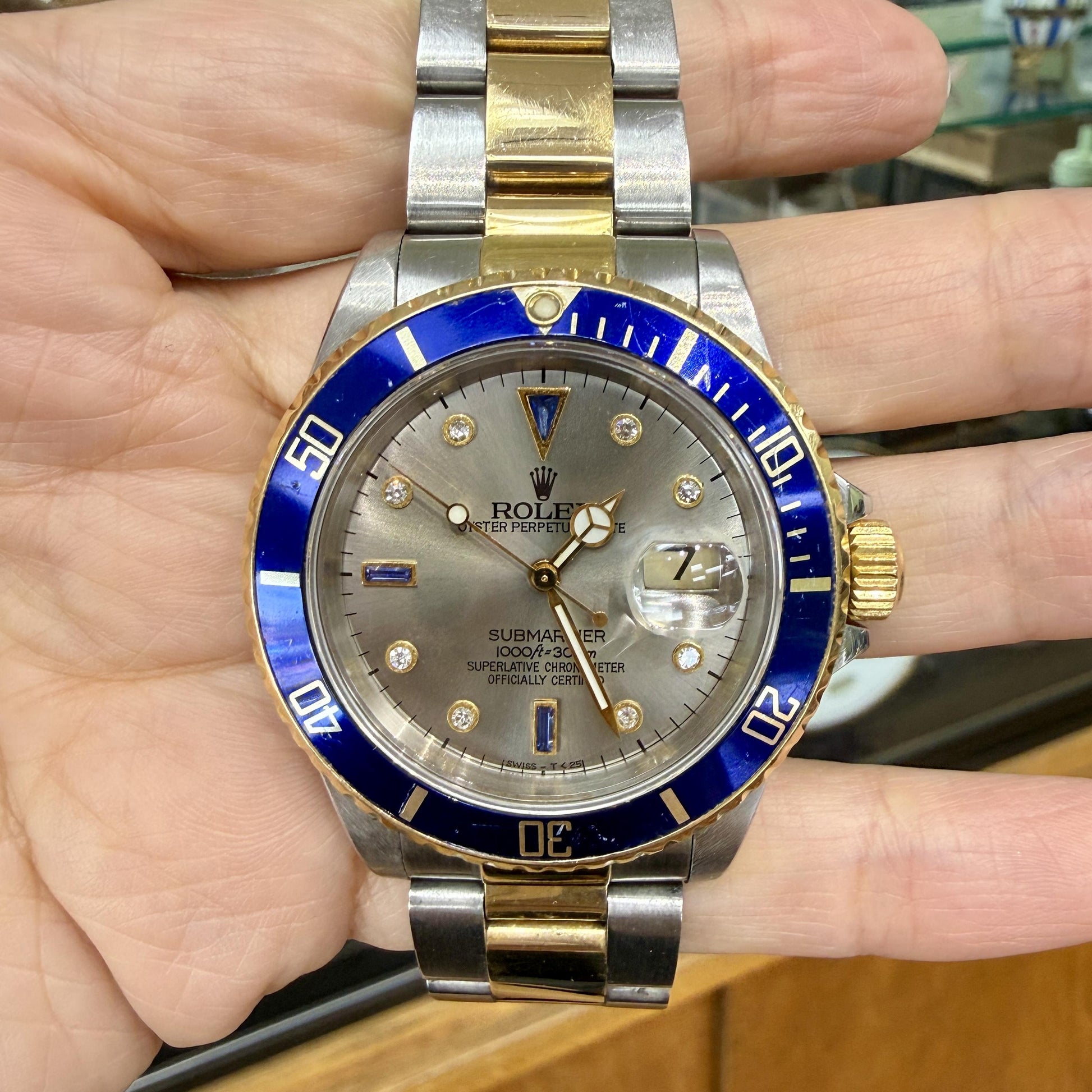 Rolex 16613 Submariner "Serti" 18K YG / SS Silver Dial Circa. 1993