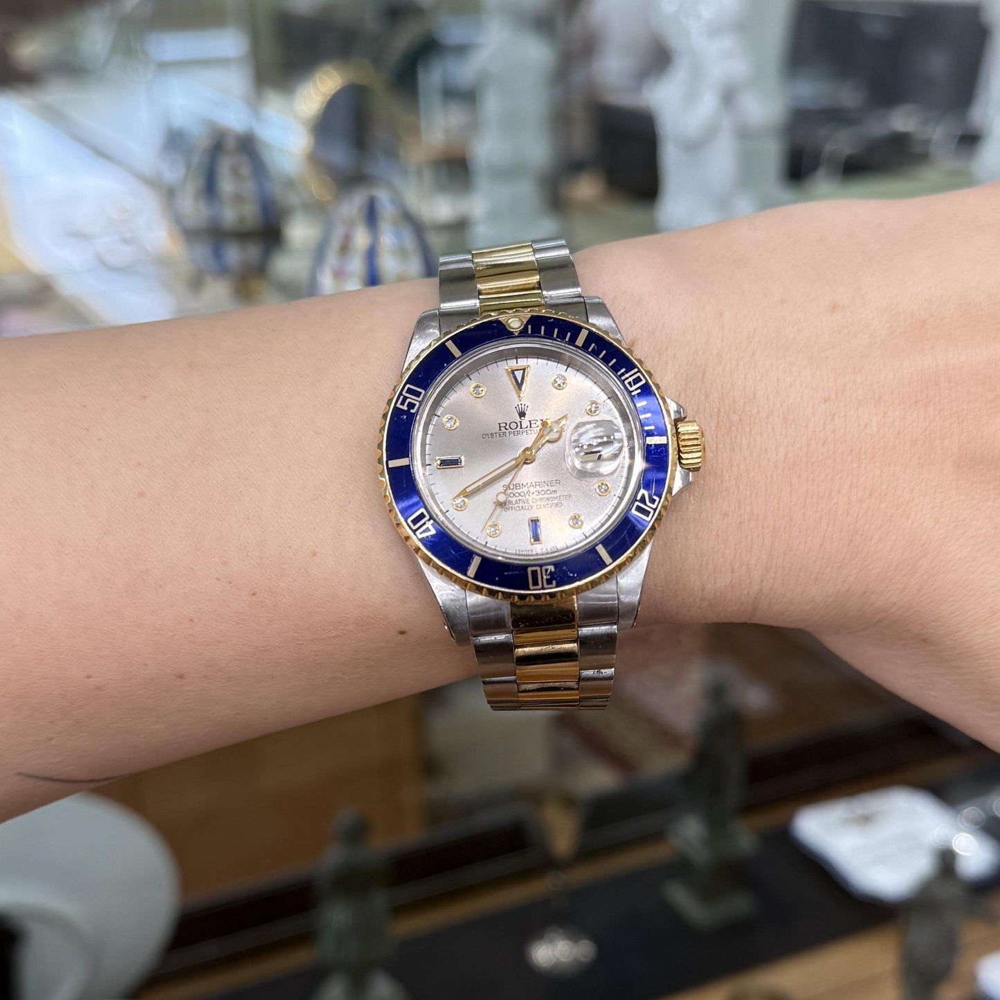 Rolex 16613 Submariner "Serti" 18K YG / SS Silver Dial Circa. 1993
