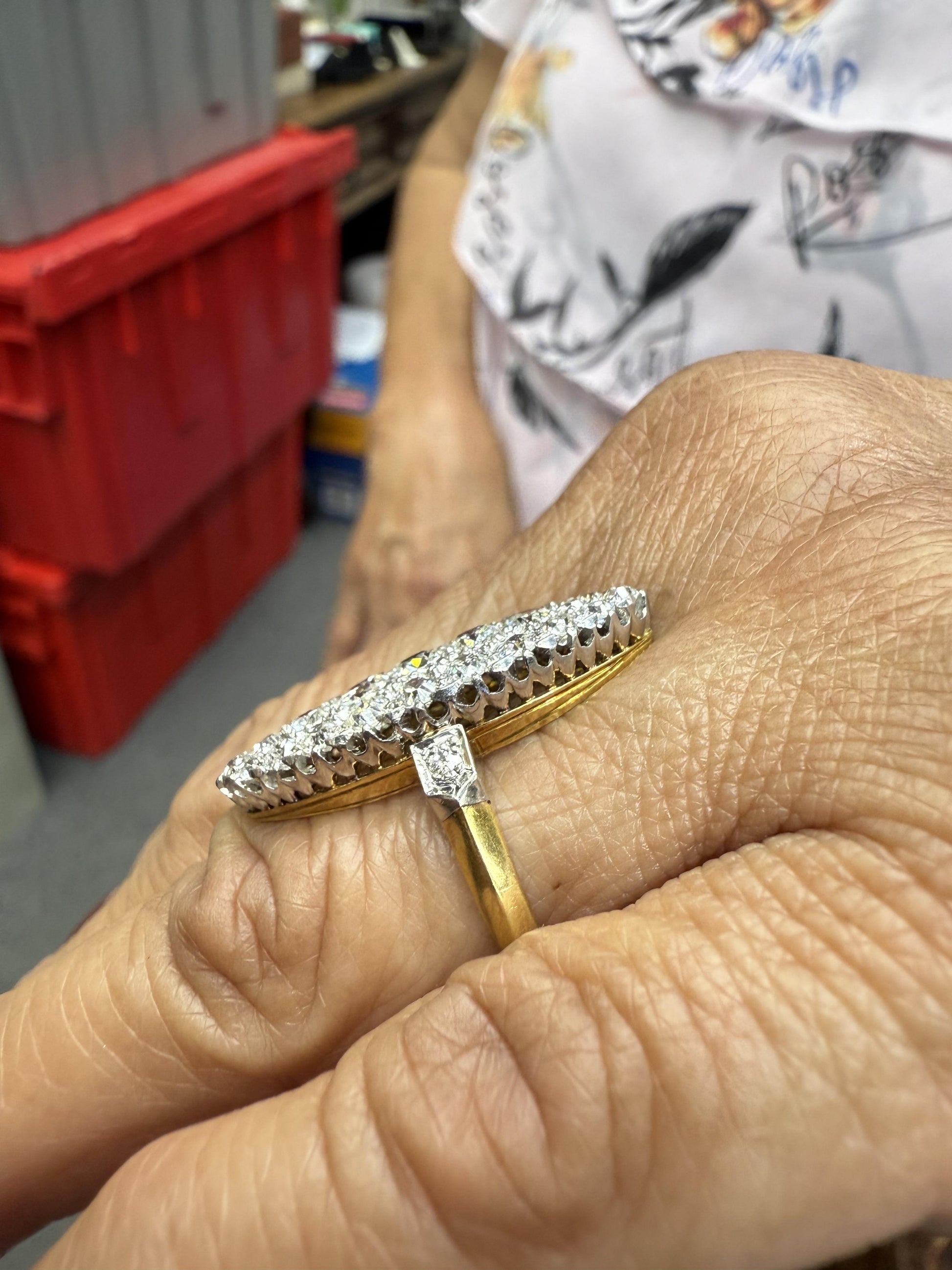 Edwardian French Navette Old Cut Diamond Ring Platinum/18k