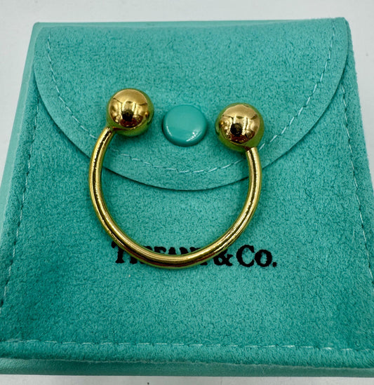Rare Tiffany & Co. 18k Yellow Gold Ball Key Chain Key Ring with box and pouch