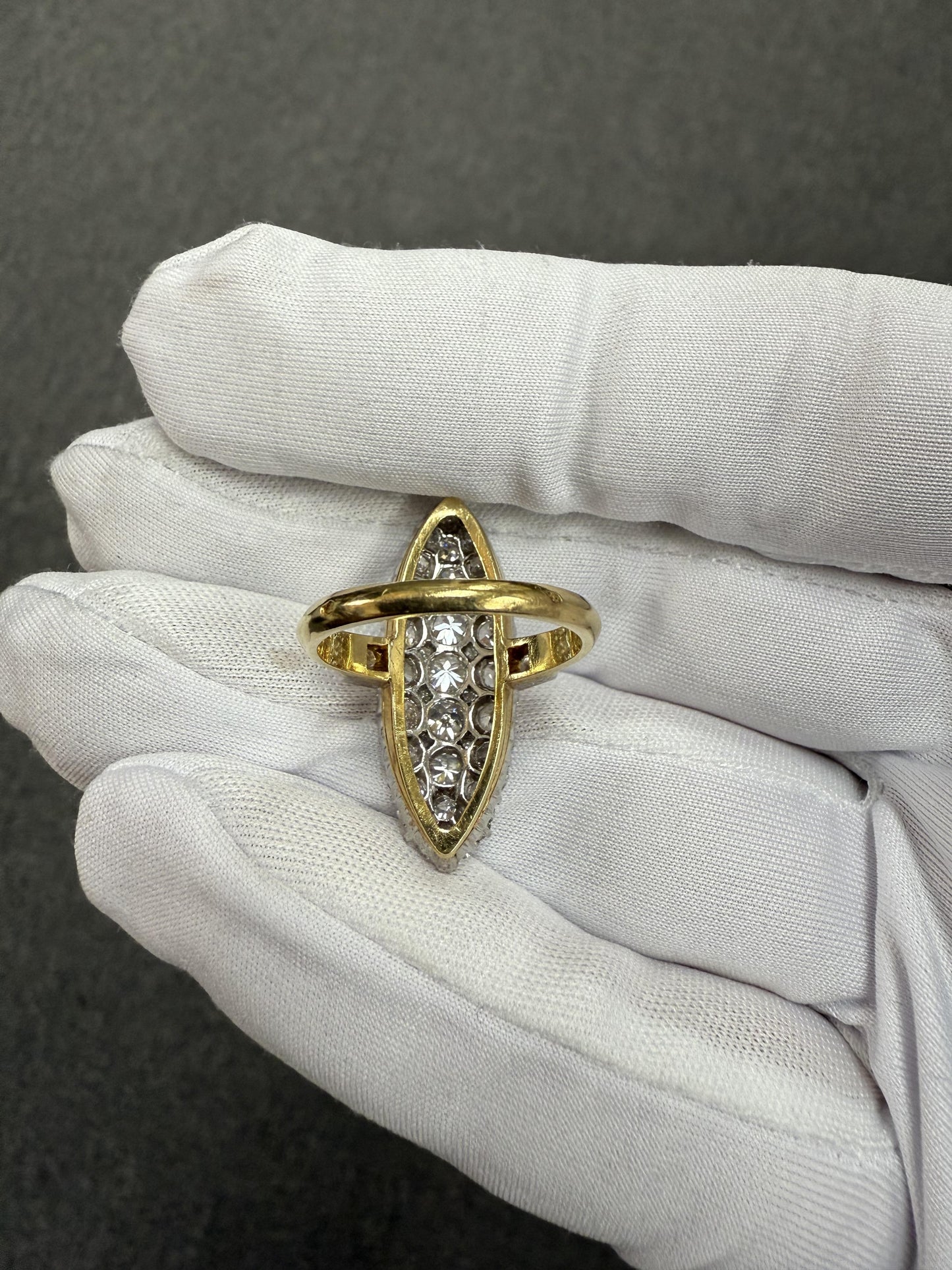 Edwardian French Navette Old Cut Diamond Ring Platinum/18k