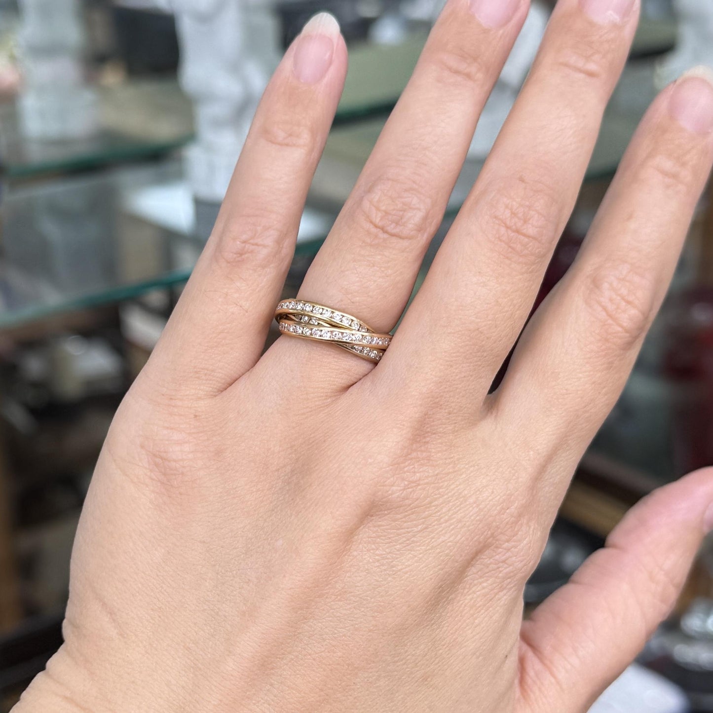 Diamond Eternity Tri-Gold Rolling Band Rings 18k Gold