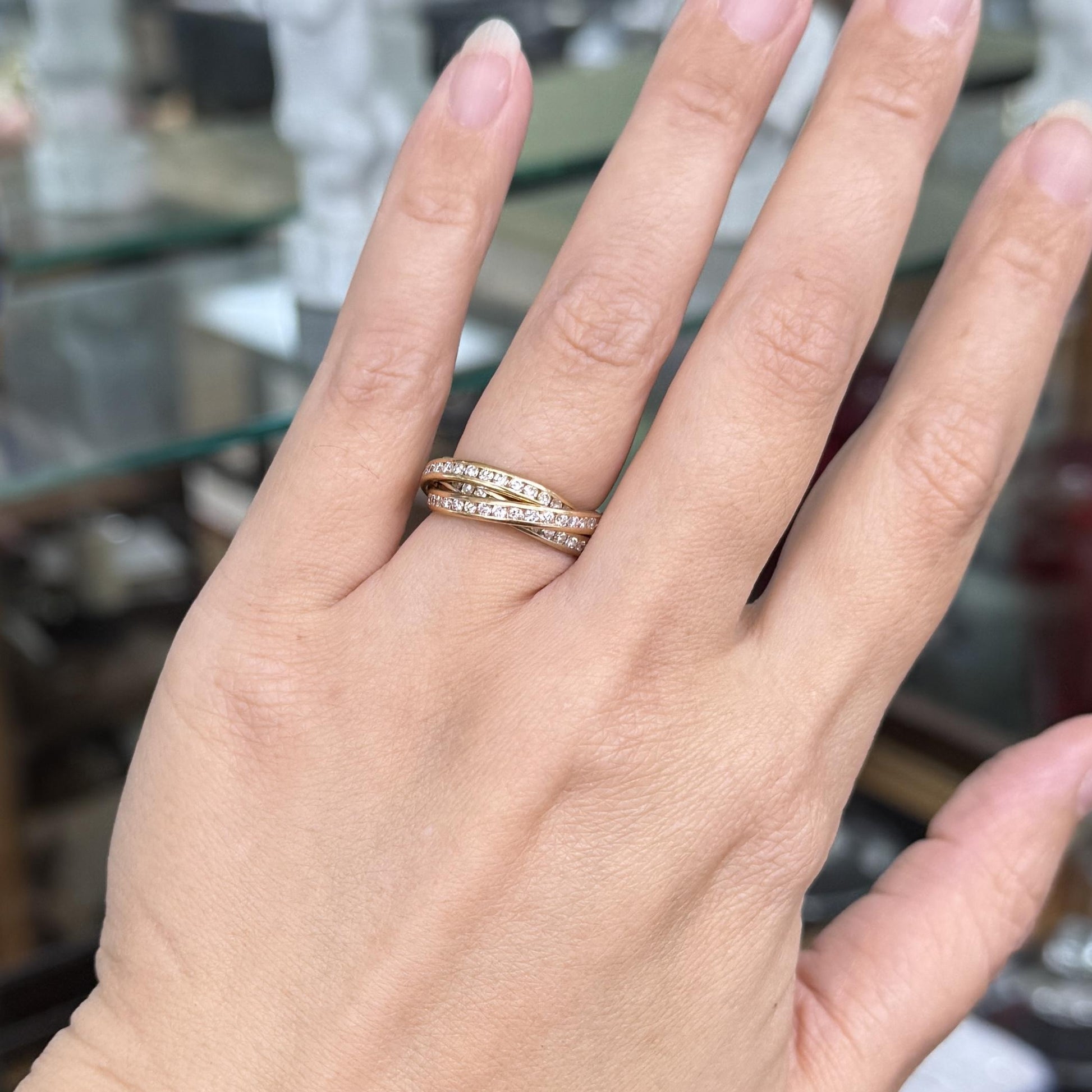 Diamond Eternity Tri-Gold Rolling Band Rings 18k Gold