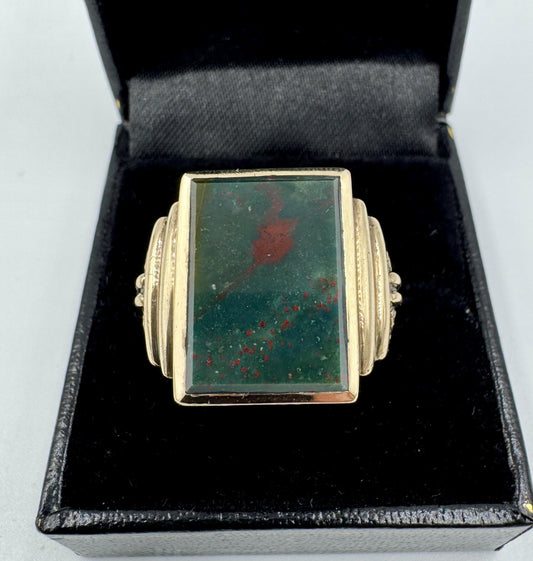 Art Deco 10k Yellow Gold Bloodstone Gents Ring