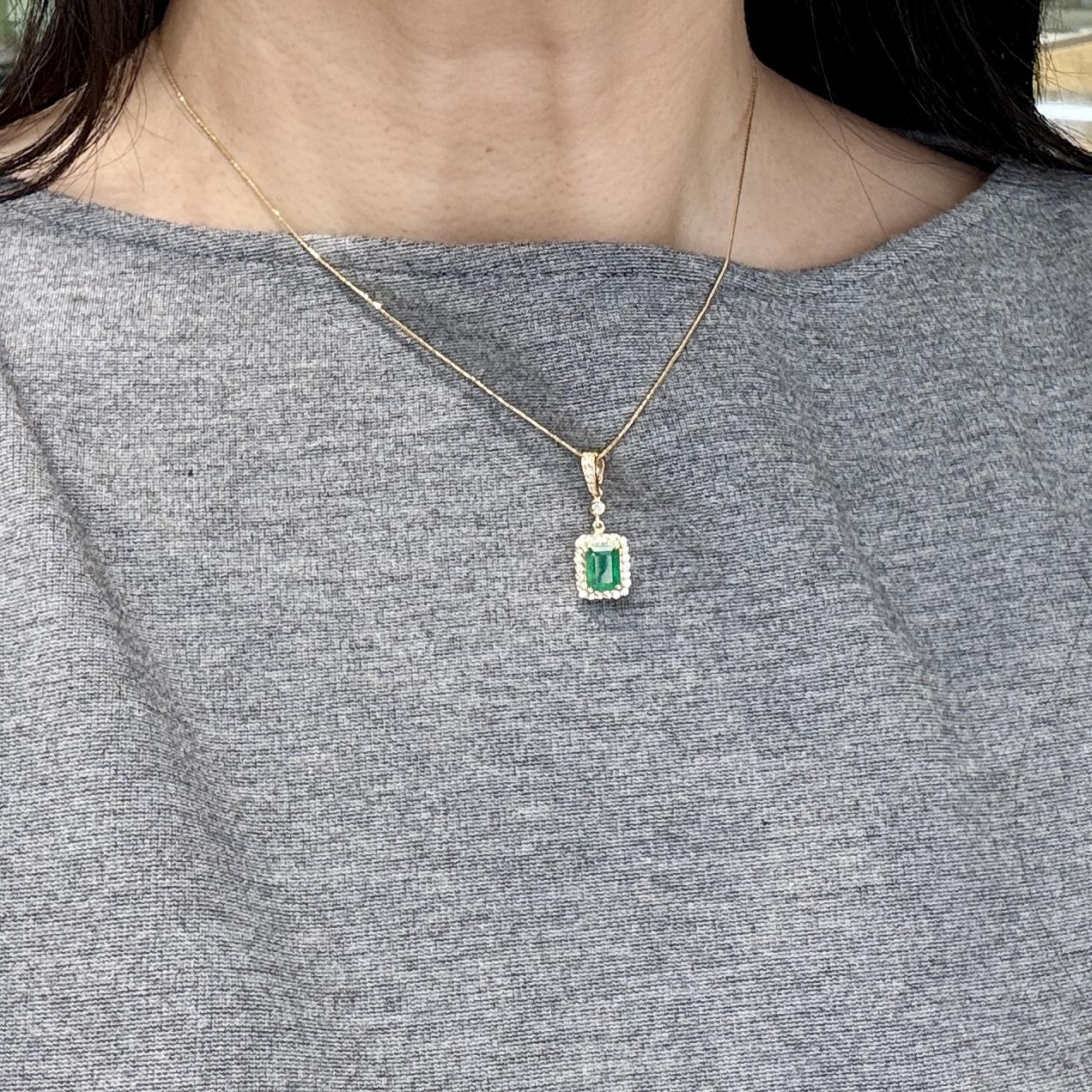 Columbian Emerald and Diamond Pendant 14k Yellow Gold
