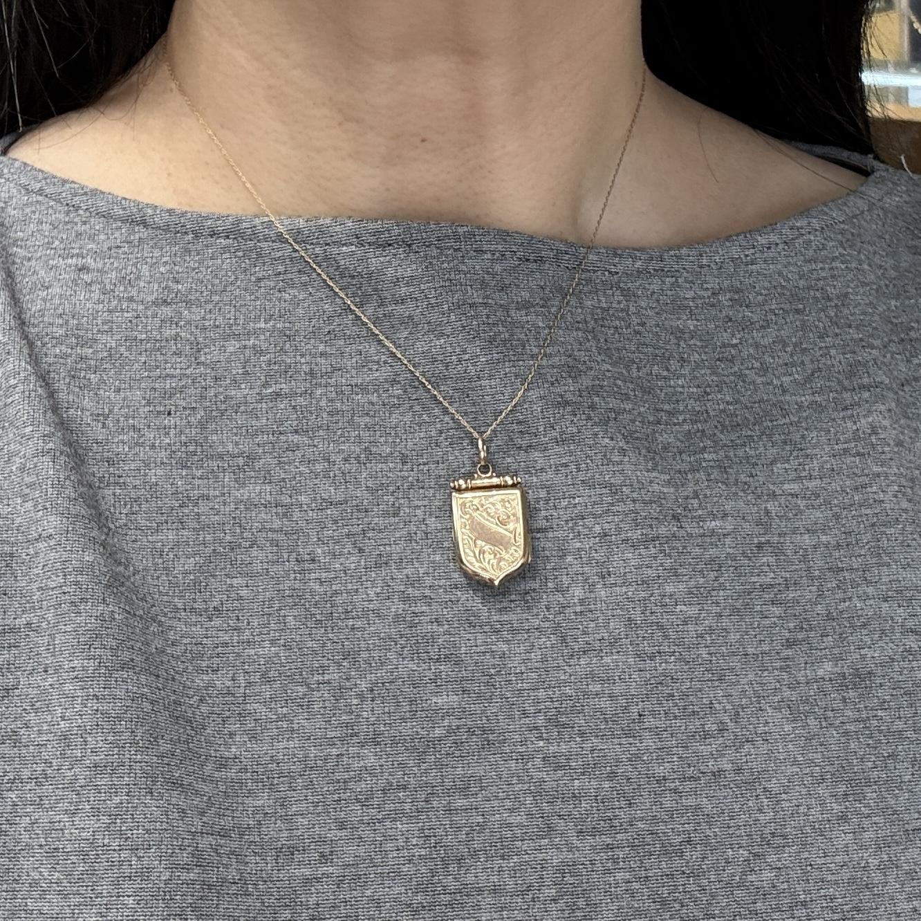 Antique Victorian Shield Locket Pendant 9k Yellow Gold