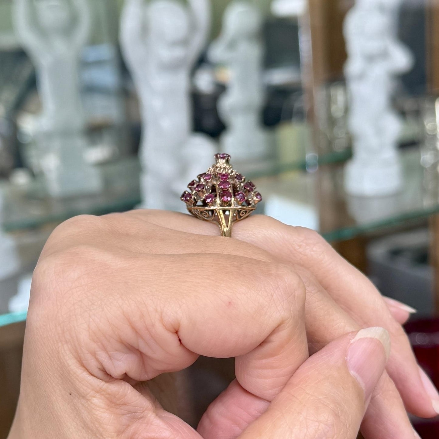 Vintage Princess Thai Ruby Dome ring 14k Yellow Gold