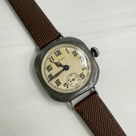Rare 1917 Elgin Trench Sterling Silver Watch Wristwatch Running strong