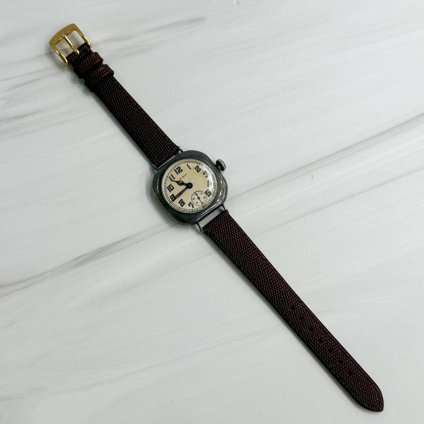 Rare 1917 Elgin Trench Sterling Silver Watch Wristwatch Running strong
