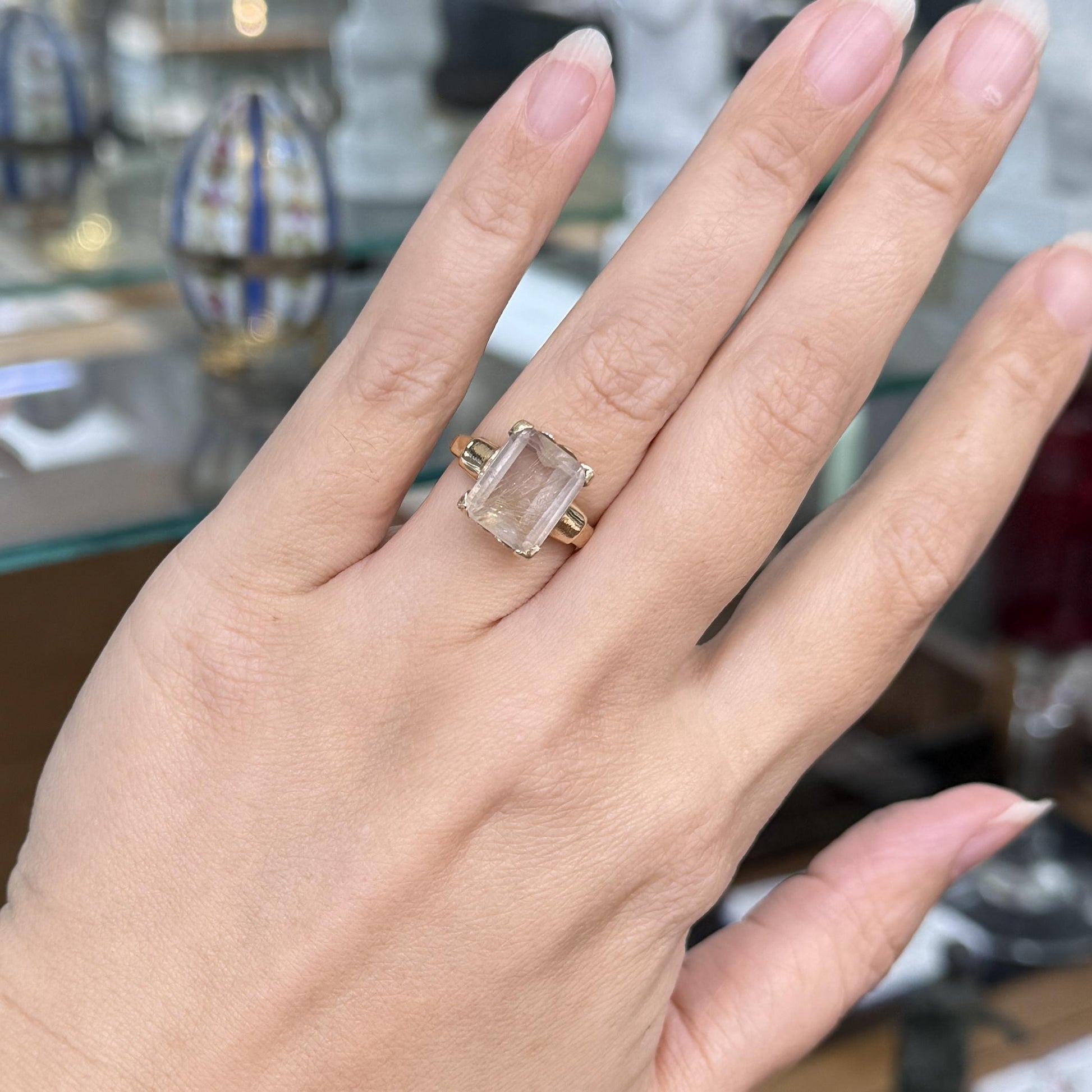 Vintage Rutilated Quartz Ring 10k Yellow Gold