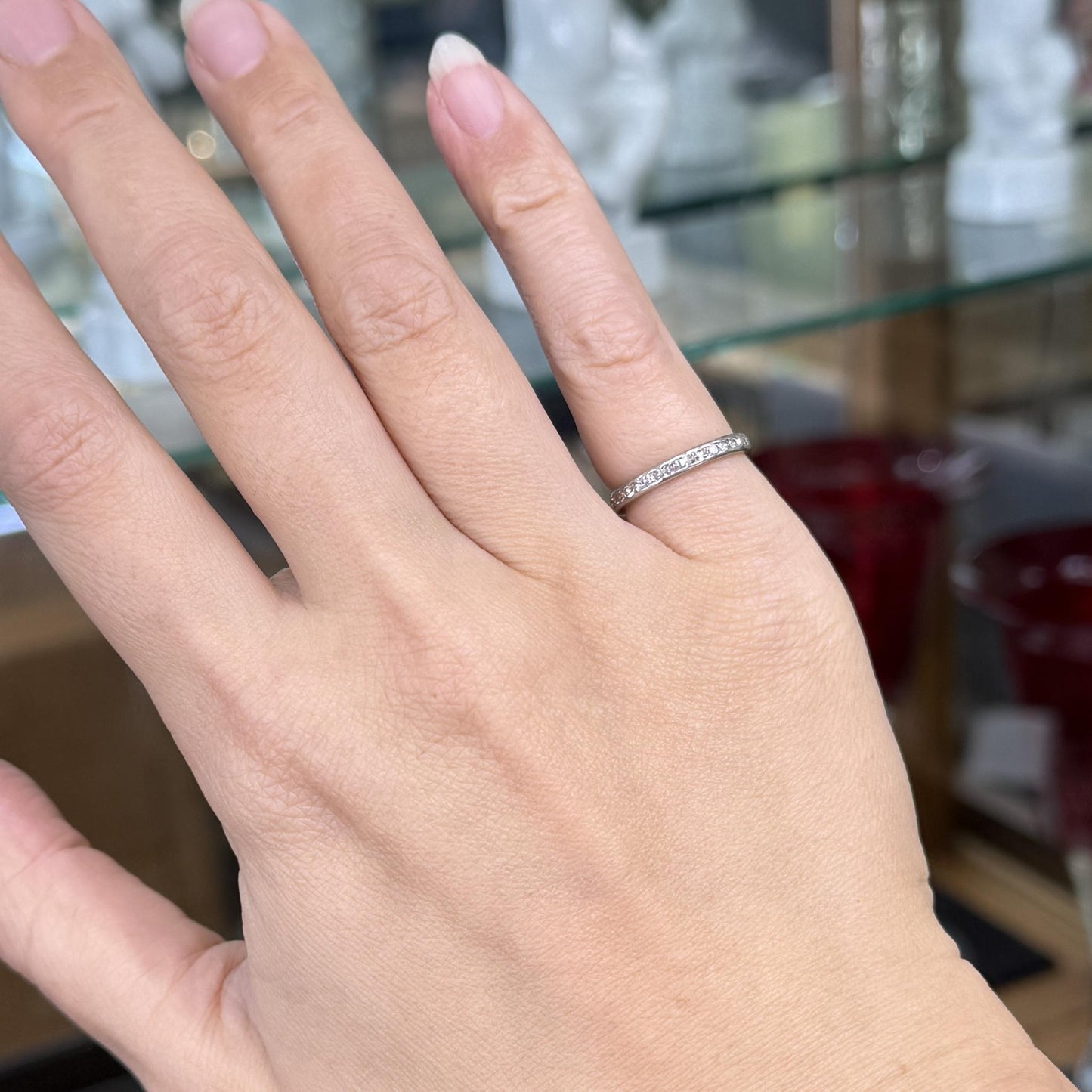 Art Deco Single Cut Diamond Eternity Band Ring Platinum