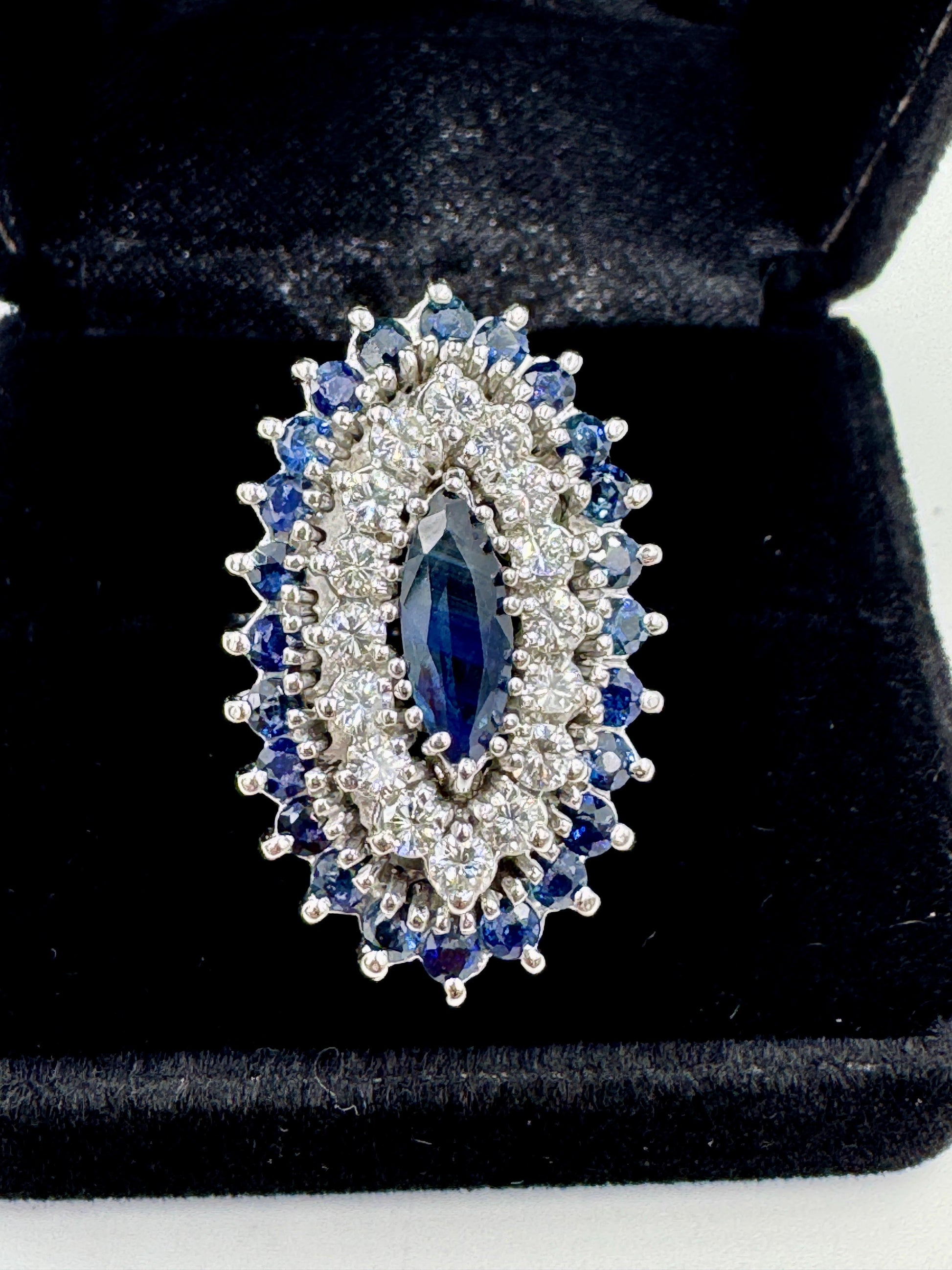 Estate 14k White Gold Sapphire and Diamond Cocktail Ring
