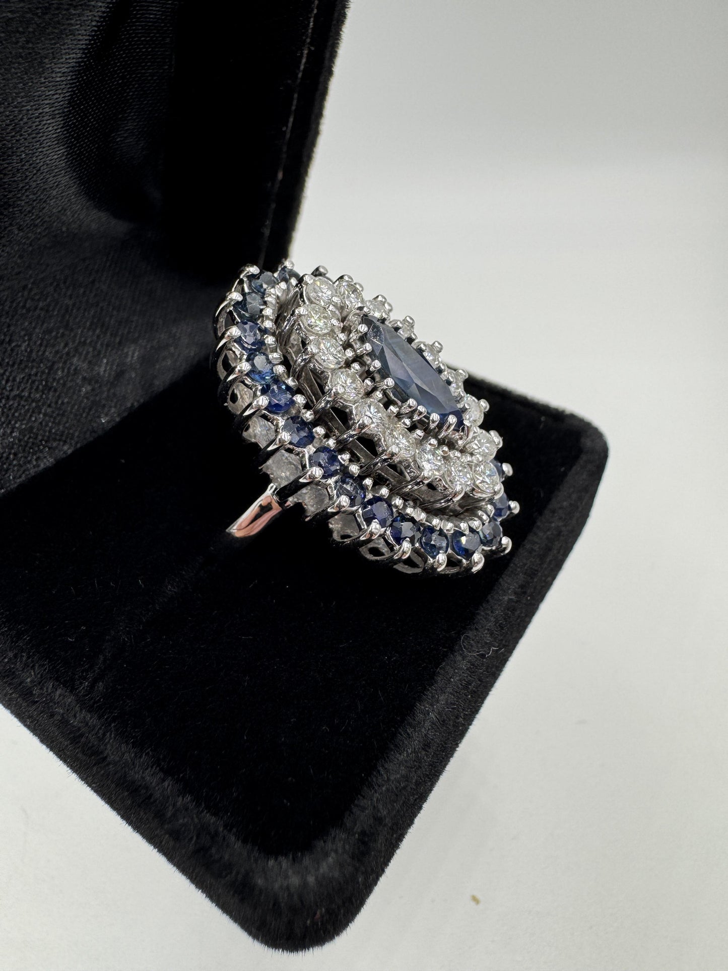 Estate 14k White Gold Sapphire and Diamond Cocktail Ring