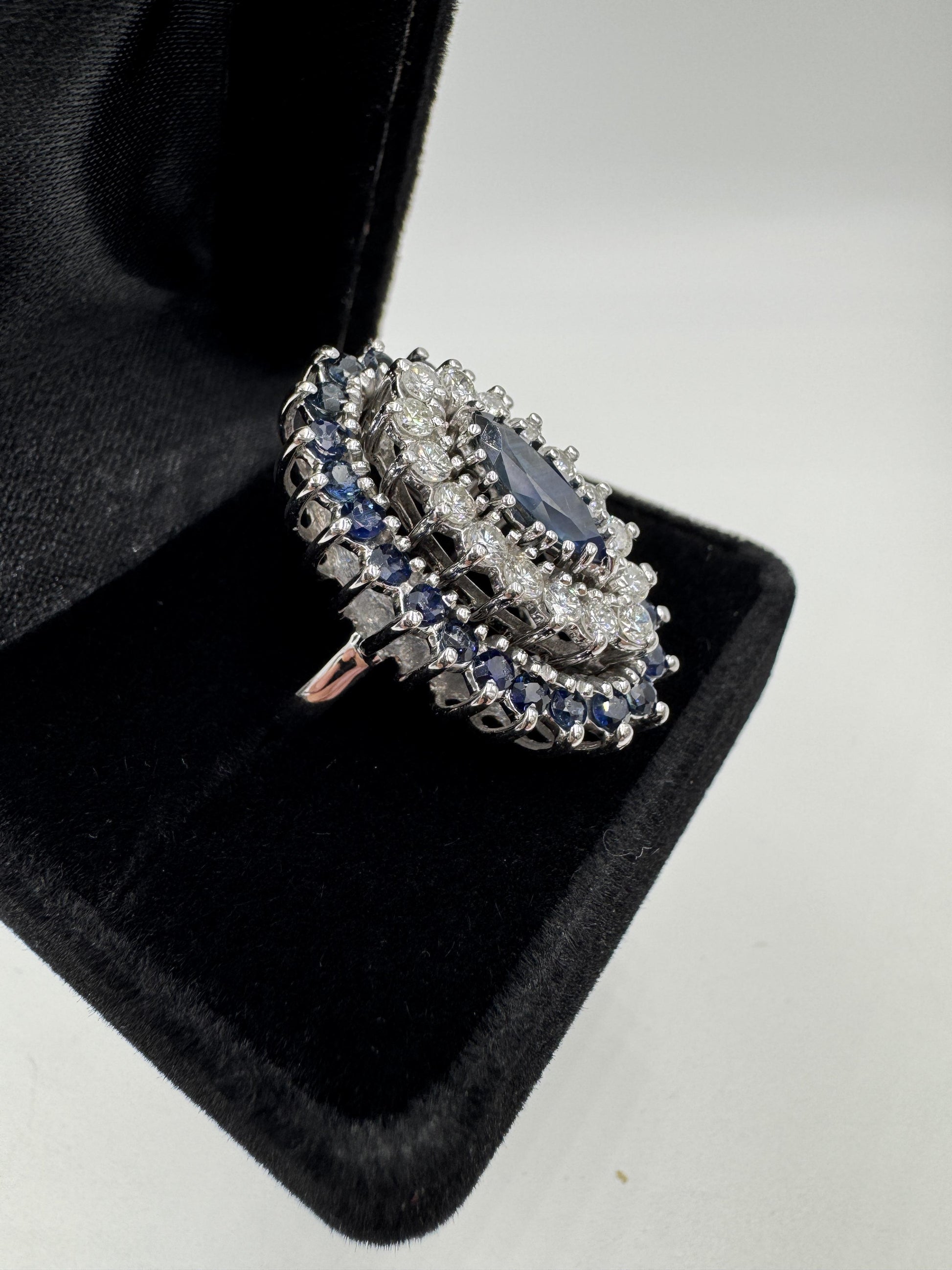 Estate 14k White Gold Sapphire and Diamond Cocktail Ring