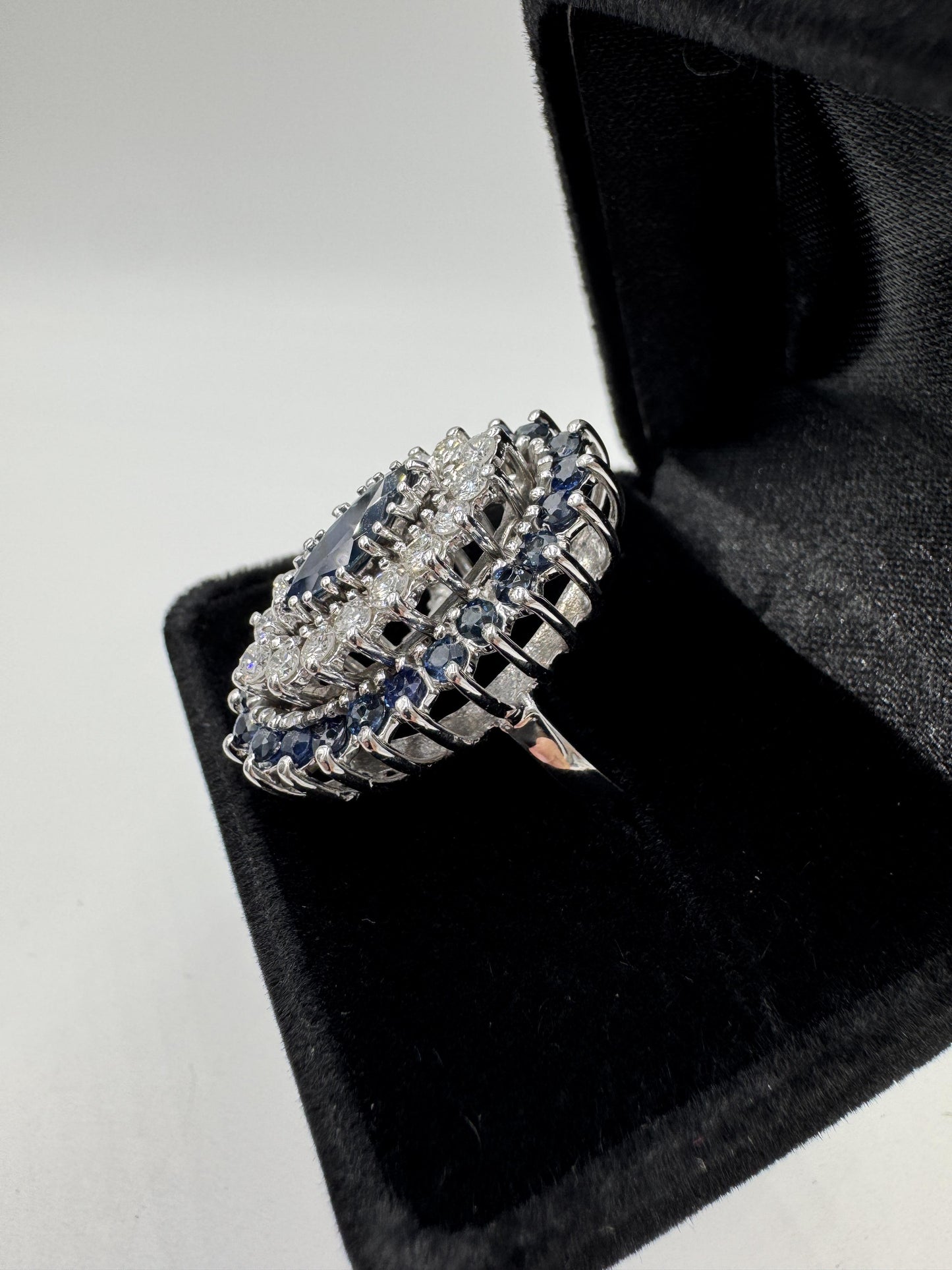 Estate 14k White Gold Sapphire and Diamond Cocktail Ring