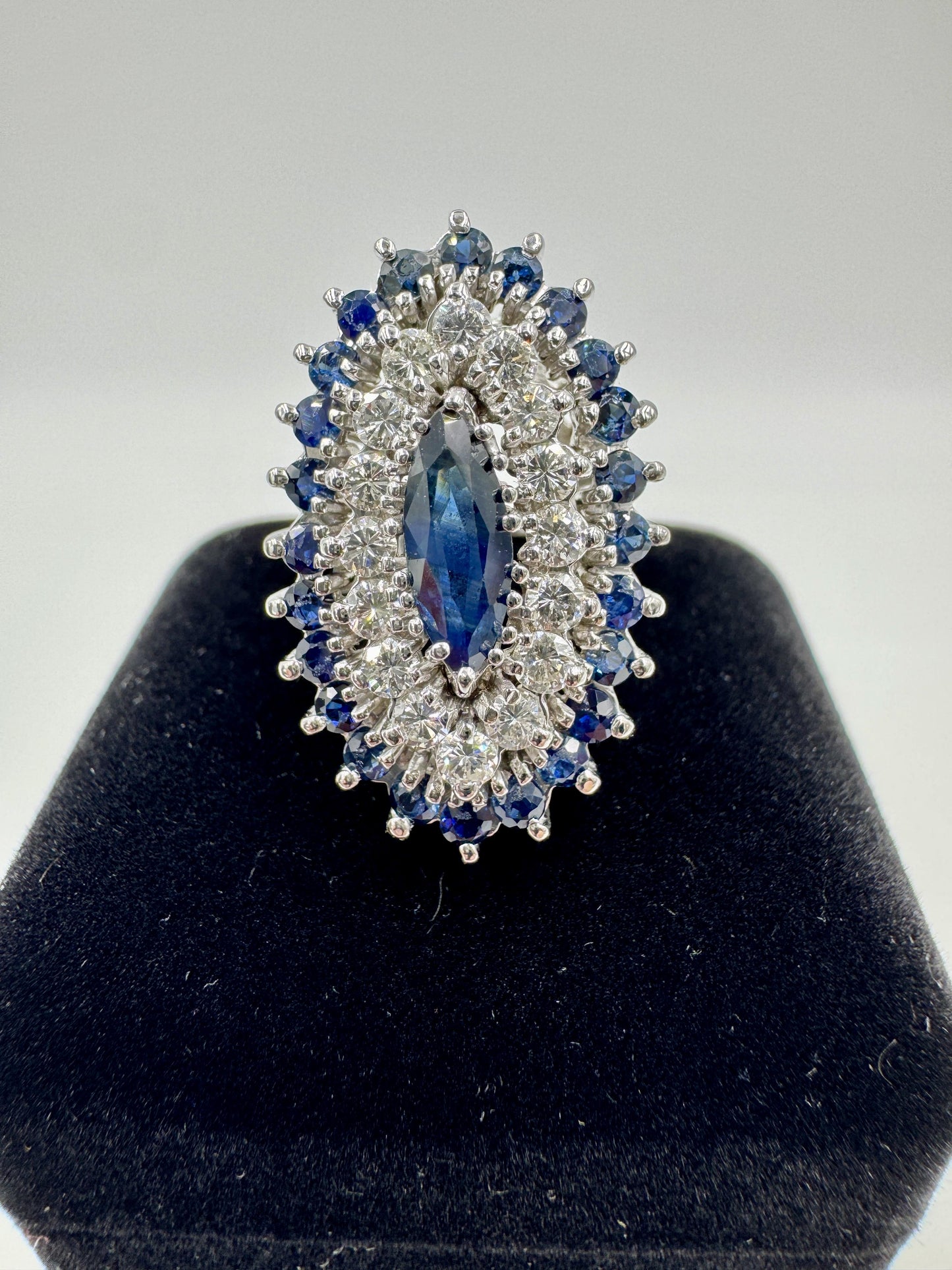 Estate 14k White Gold Sapphire and Diamond Cocktail Ring