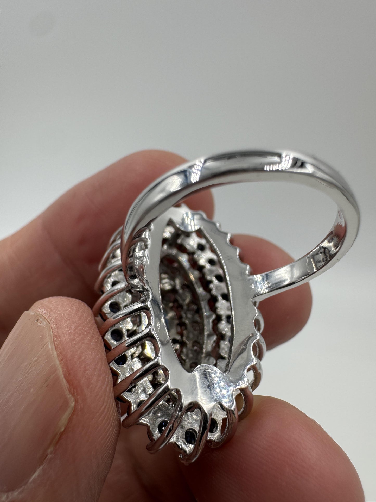 Estate 14k White Gold Sapphire and Diamond Cocktail Ring