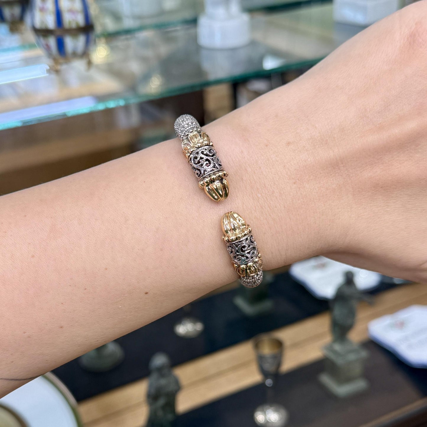 Alwand Vahan Filigree Coil Design Cuff Bracelet 14k/Sterling Silver