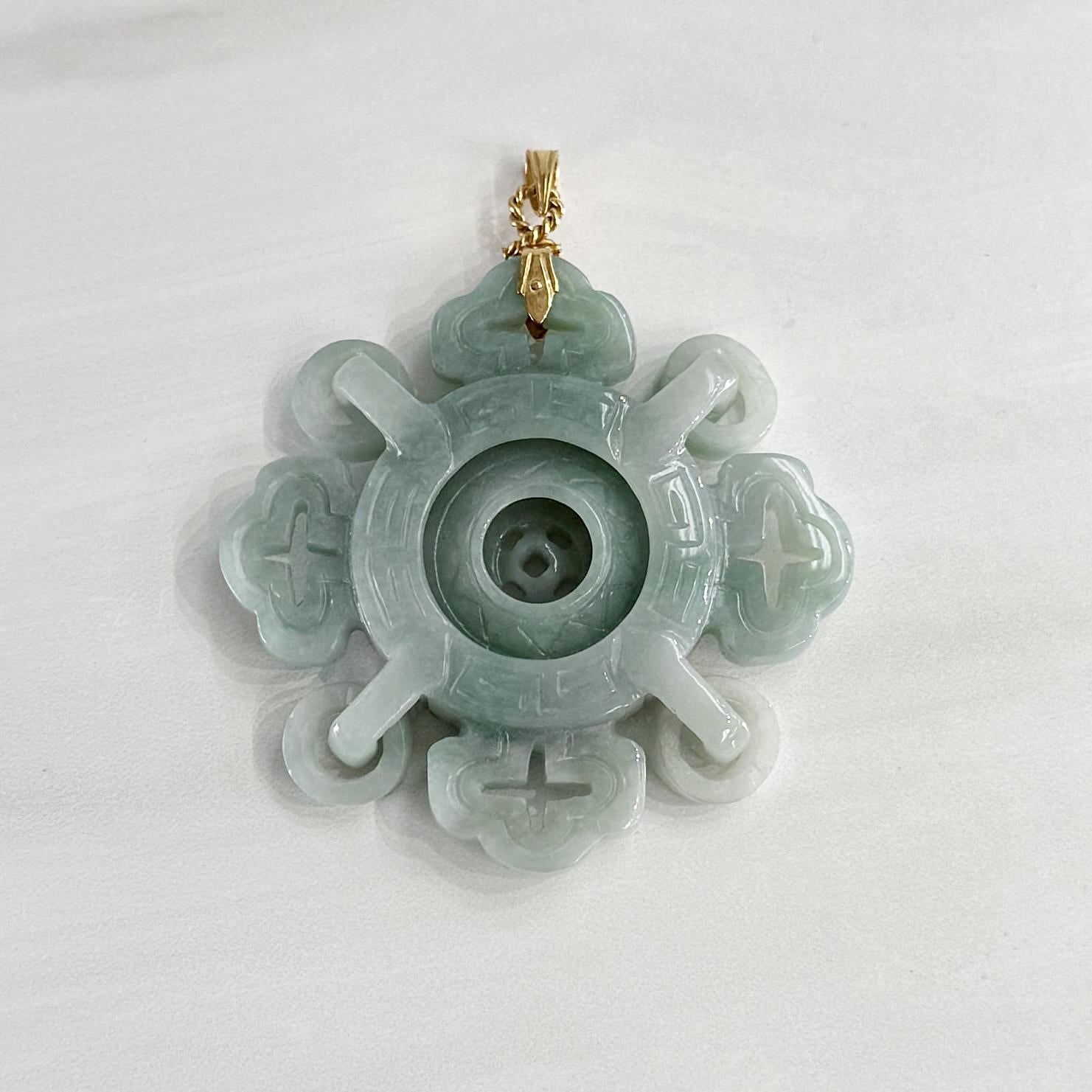Jade Spinning Motion Good Fortune Pendant Amulet 14k Yellow Gold