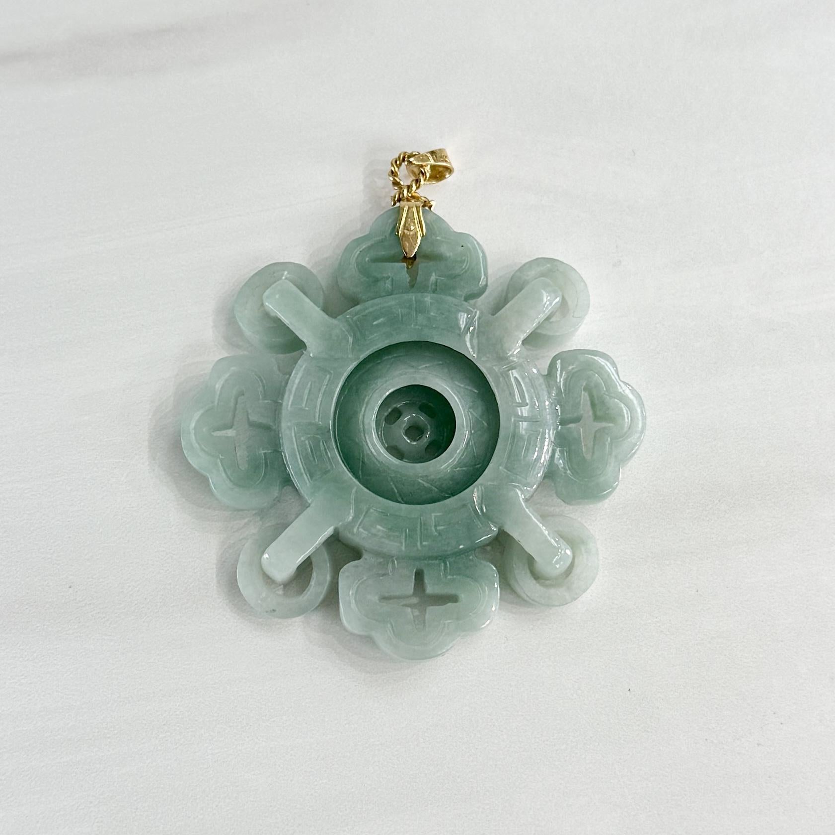 Jade Spinning Motion Good Fortune Pendant Amulet 14k Yellow Gold