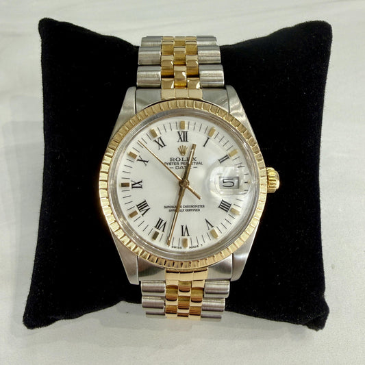 1986 Rolex Date 15053 18K Gold & Stainless Steel Wristwatch Buckley Dial