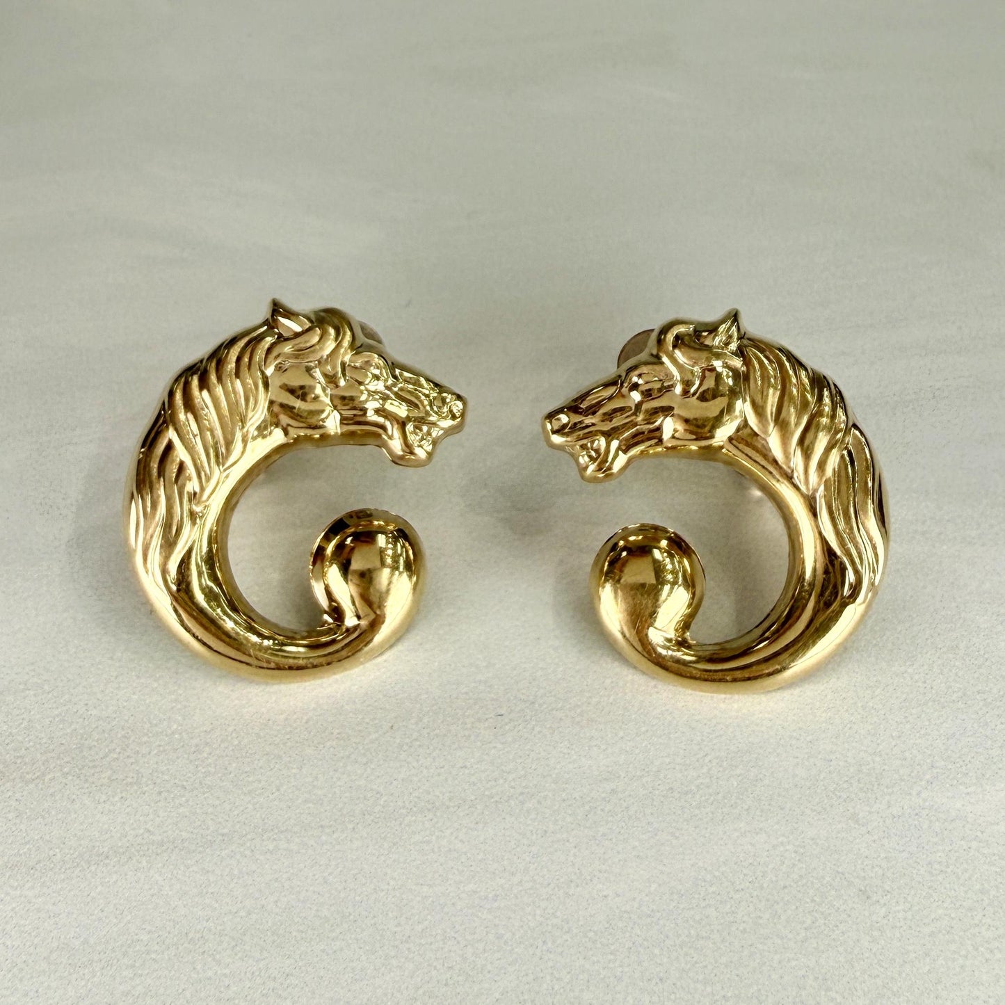 Horse Earrings Omega Backs 14k Gold