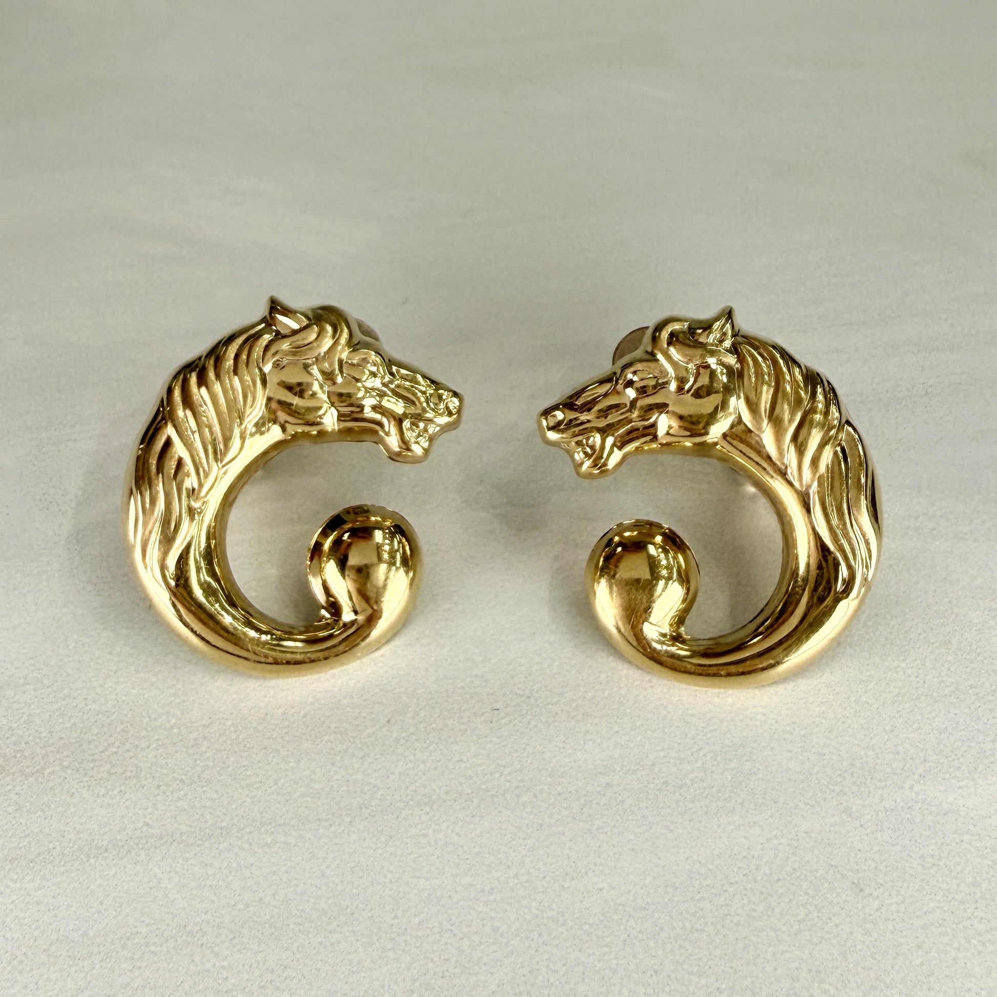 Horse Earrings Omega Backs 14k Gold
