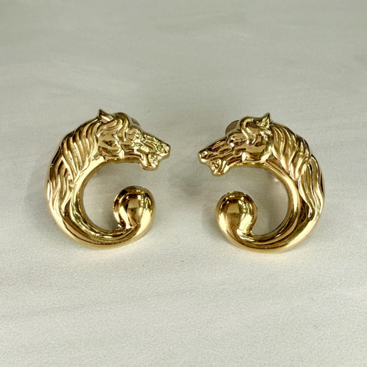 Horse Earrings Omega Backs 14k Gold